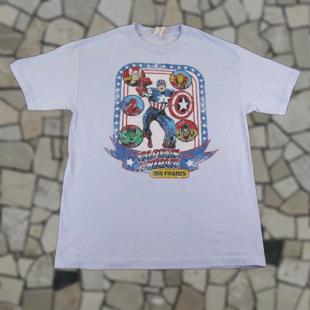 Vintage VINTAGE Marvel T-Shirt Mens Large Graphic Print Blue Captain America Super Hero Comic Movie 90s Size US L / EU 52-54 / 3 - 1 Thumbnail