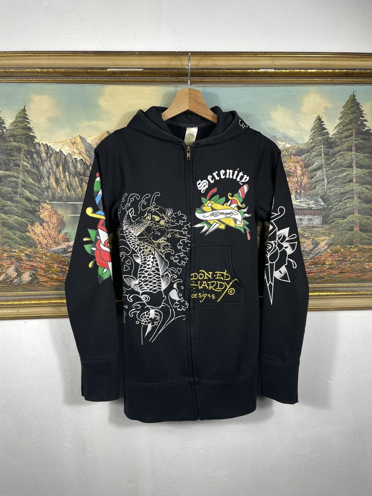 Christian Audigier × Ed Hardy × Vintage Ed Hardy Christian Audigier 00s Hoodie Affliction Grunge Size XS / US 0-2 / IT 36-38 - 1 Thumbnail