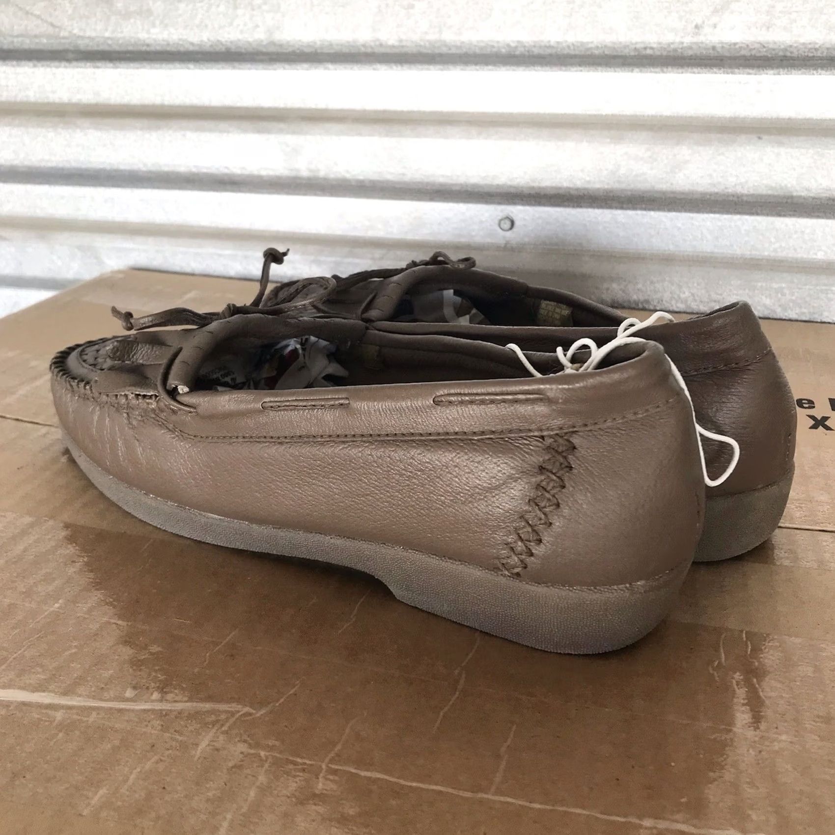 Vintage Walkables Women Taupe Woven Leather Tassel Slip-On Comfort Moccasins Loafers 10W Size US 10 / IT 40 - 2 Thumbnail