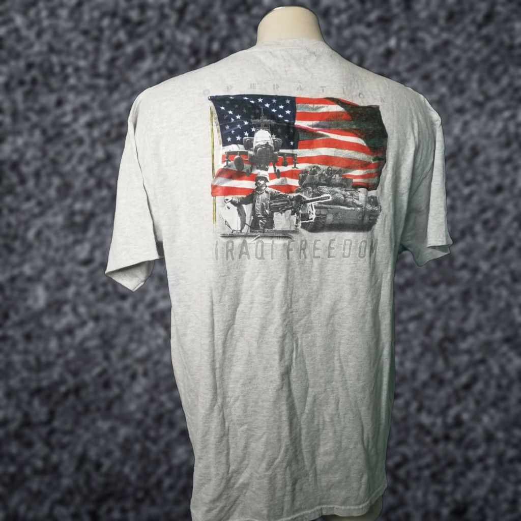 Anvil VINTAGE Operation Iraqi Freedom Combat Veteran Graphic T Shirt Mens XL Gray Crew Neck Short Sleeve Cotton Anvil Army Military 2000s Mens Size US XL / EU 56 / 4 - 1 Thumbnail