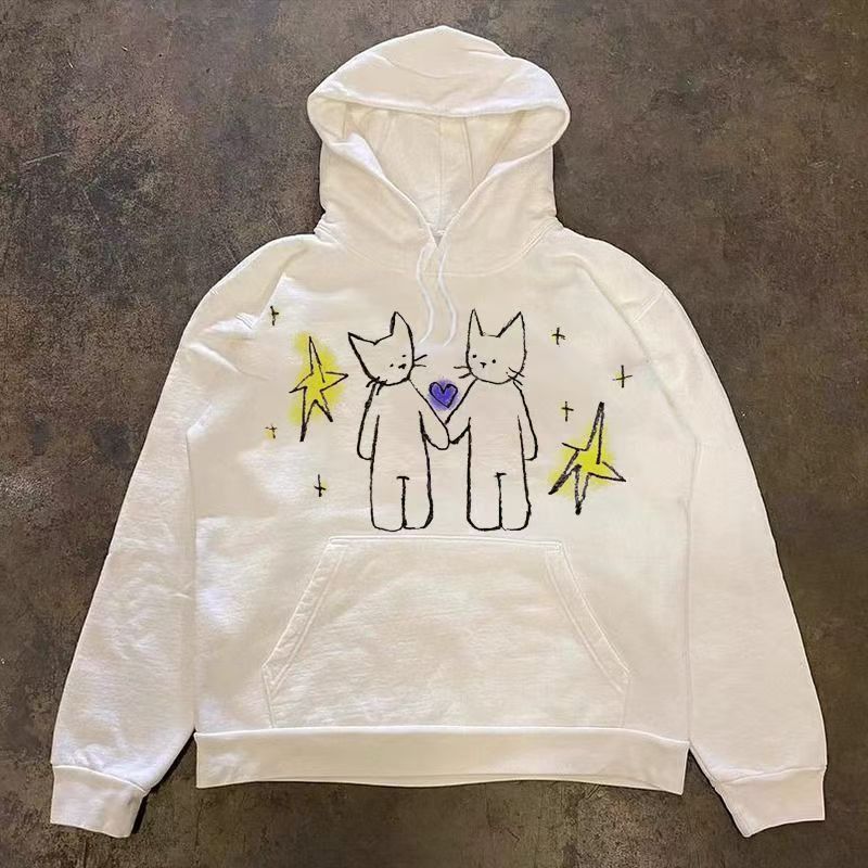 Japanese Brand White washed vintage cat print hoodie Size US M / EU 48-50 / 2 - 1 Thumbnail