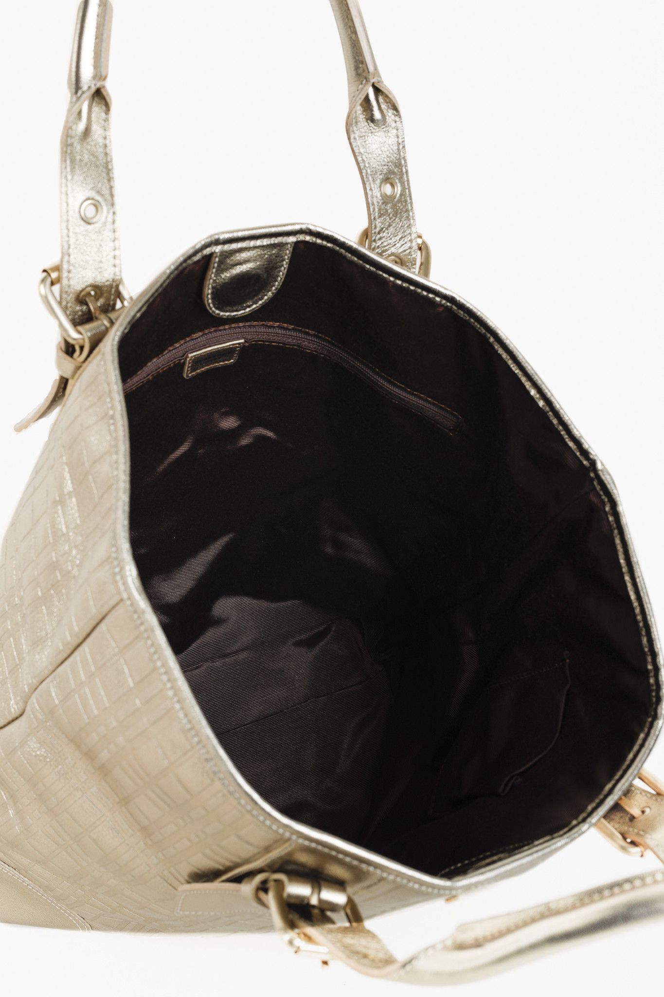 Burberry Burberry Metallic-Gold Plaid-Embossed Leather Tote Bag Size ONE SIZE - 11 Thumbnail