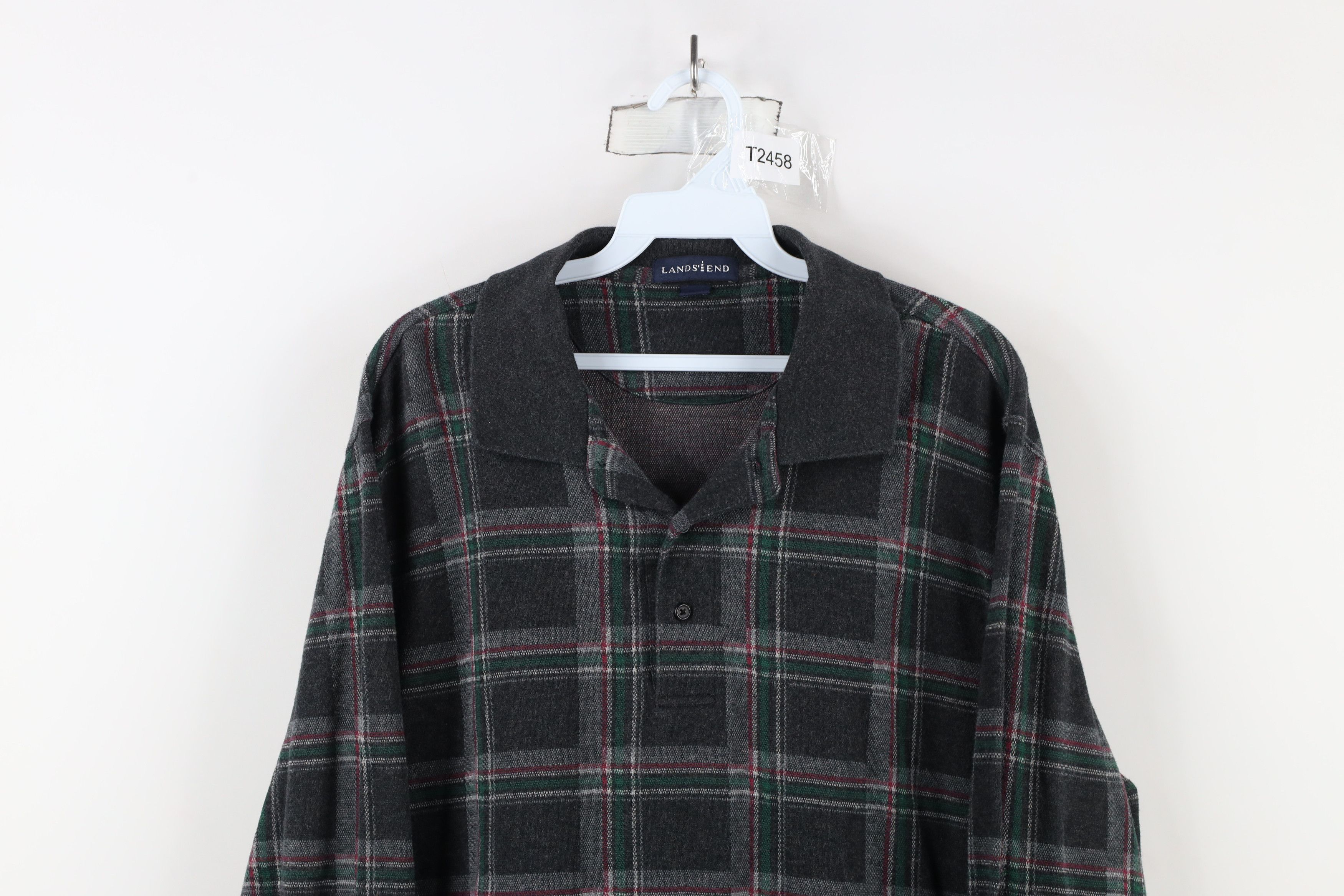 Lands' End × Vintage Vintage 90s Lands End Long Sleeve Rugby Polo Shirt Plaid Size US L / EU 52-54 / 3 - 2 Thumbnail