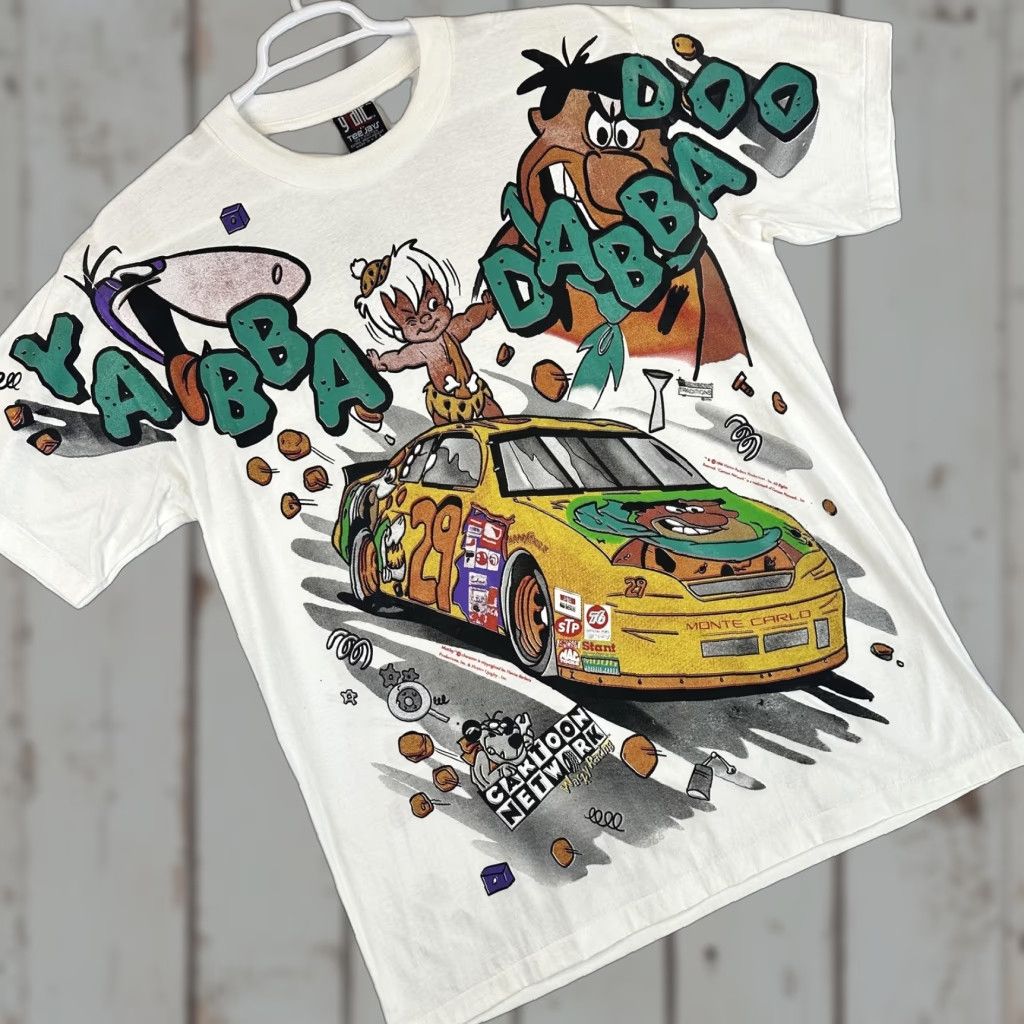 TEE JAYS VINTAGE Flintstones Wacky Races Shirt Mens XL White Cartoon Network Racing 90s Size US XL / EU 56 / 4 - 1 Thumbnail