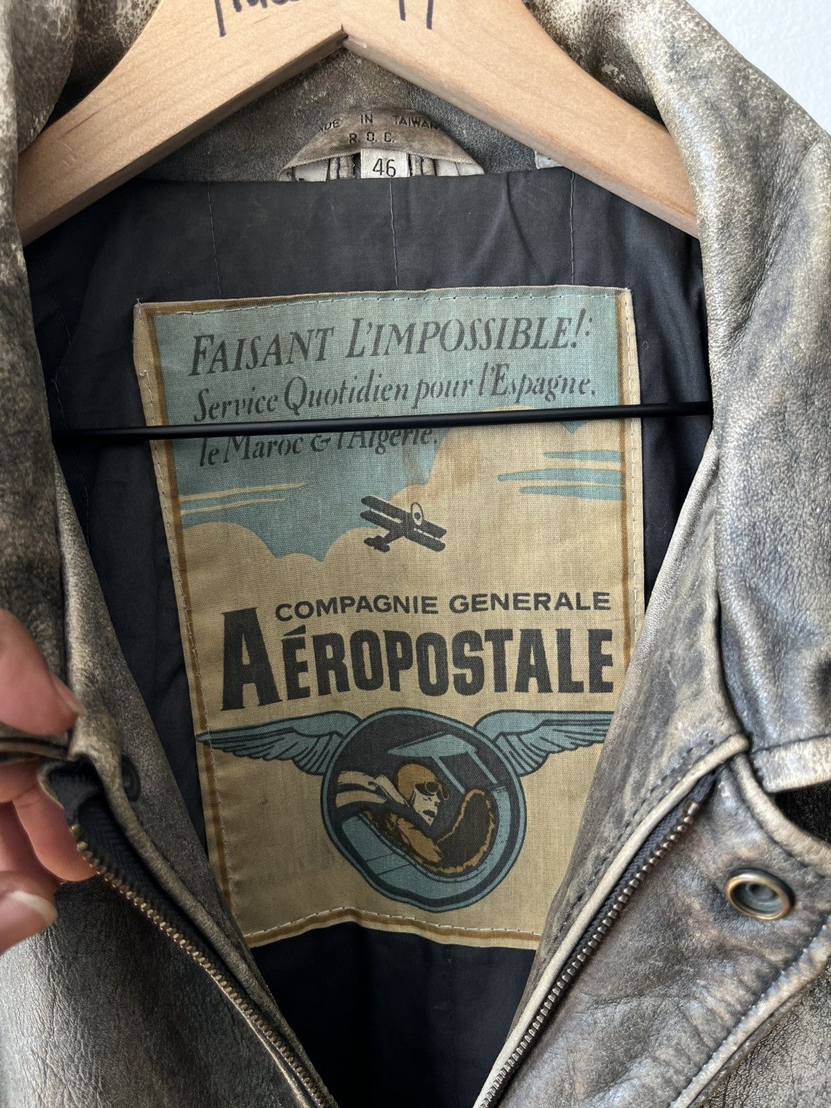Aeropostale Vintage Aeropostale Green Military Leather Jacket Size US S / EU 44-46 / 1 - 4 Thumbnail