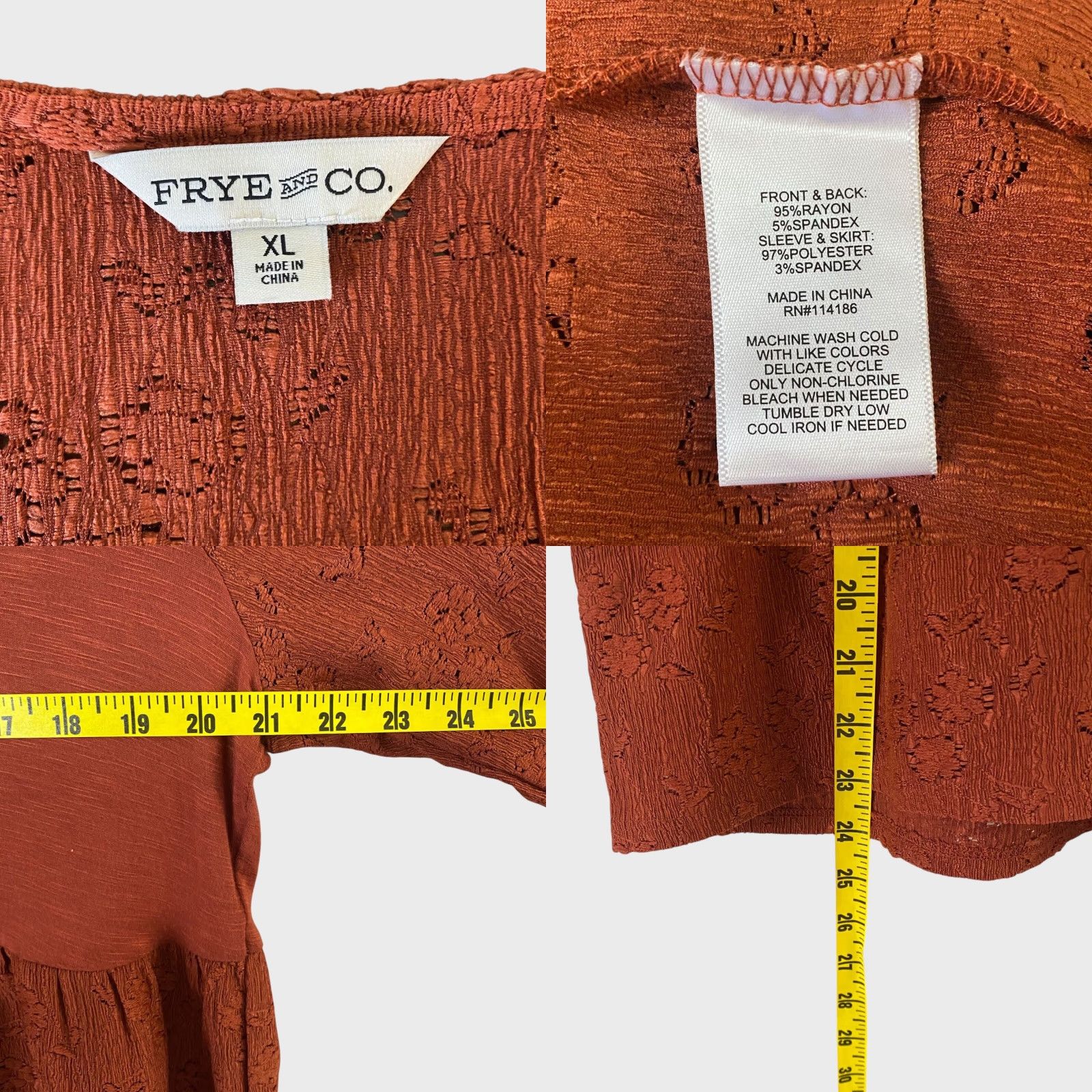 Frye Frye And Co. Blouse V-Neck 3/4 Sleeve Bohemian Lace Flutter Orange XL Womens Size XL / US 12-14 / IT 48-50 - 8 Thumbnail