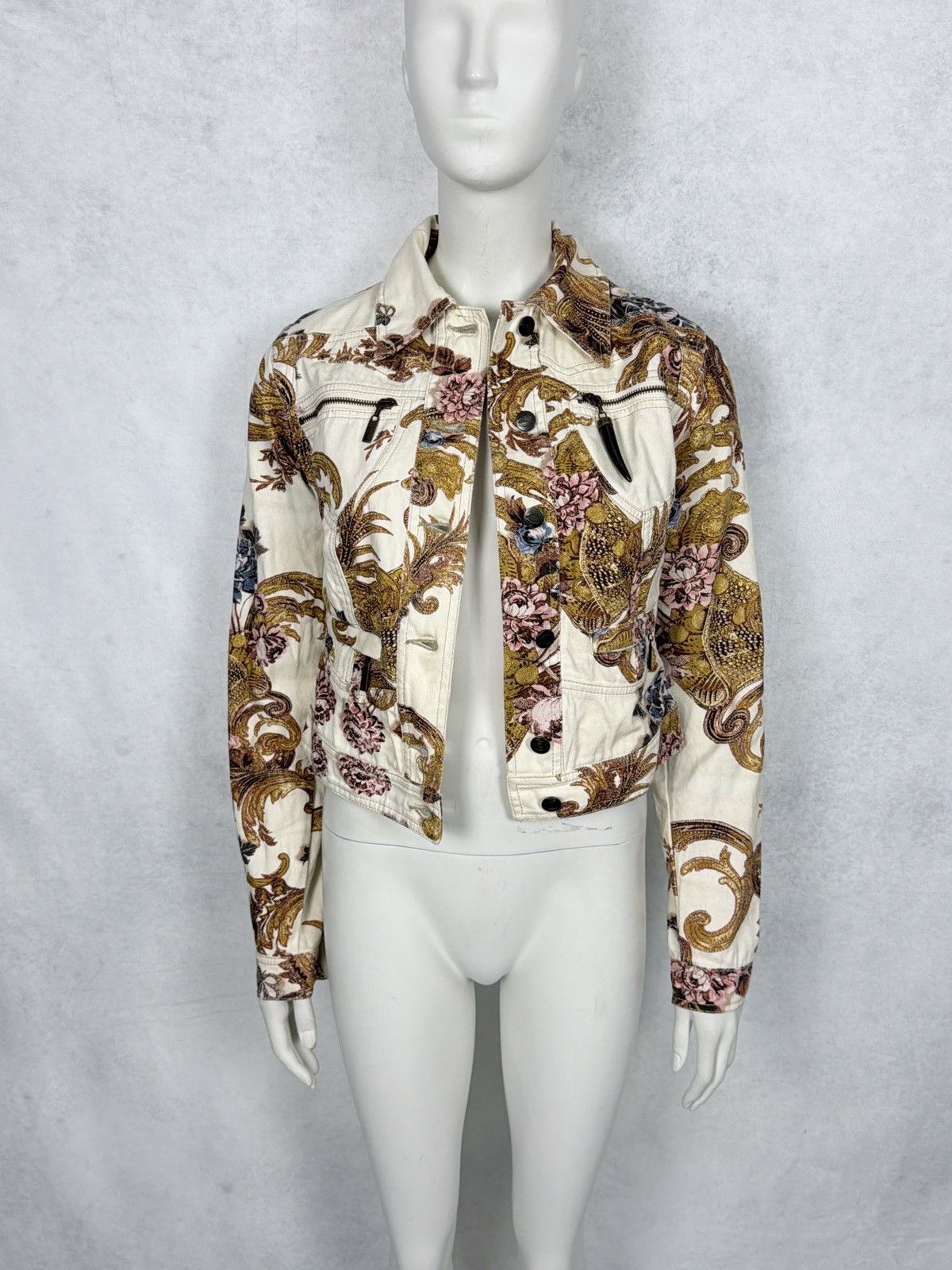 Roberto Cavalli Roberto Cavalli 2000’s Corseted Floral Baroque Denim Jacket Size S / US 4 / IT 40 - 2 Thumbnail