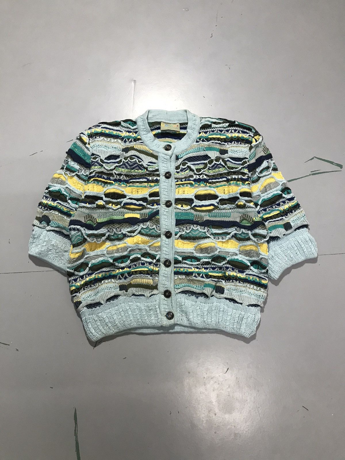 Vintage coogi 3D multicolor knit cardigan