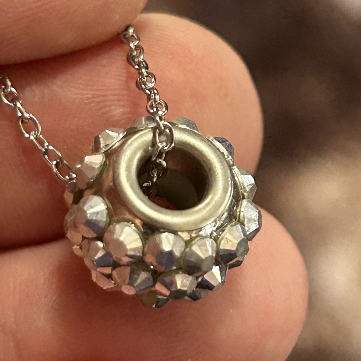 Handmade Handcrafted silver crystal charm slider on chain necklace Size ONE SIZE - 5 Thumbnail