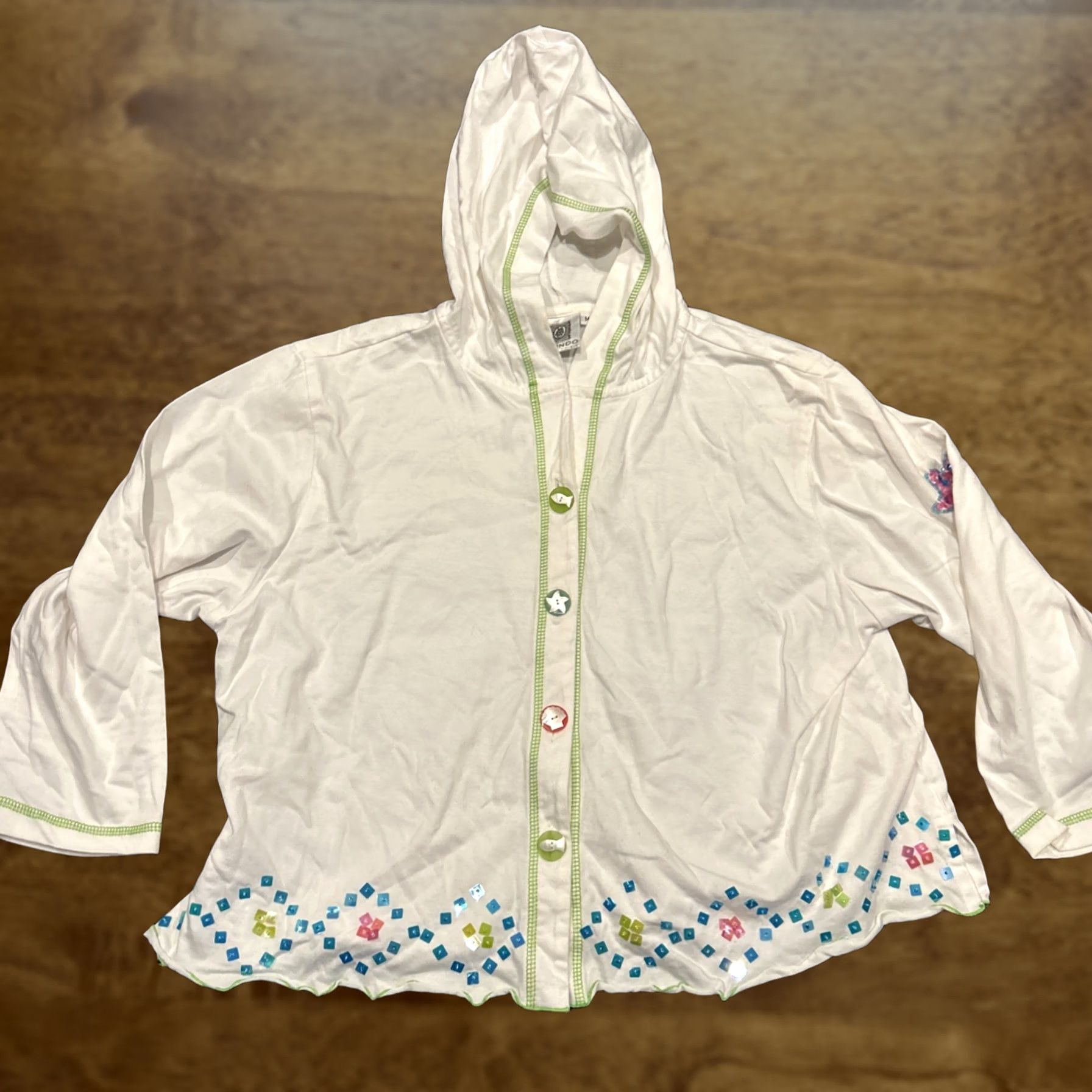 Vintage USINDO Y2K Cute Graphic White Button-Up Hoodie Light Jacket Women M B29 Size M / US 6-8 / IT 42-44 - 1 Thumbnail