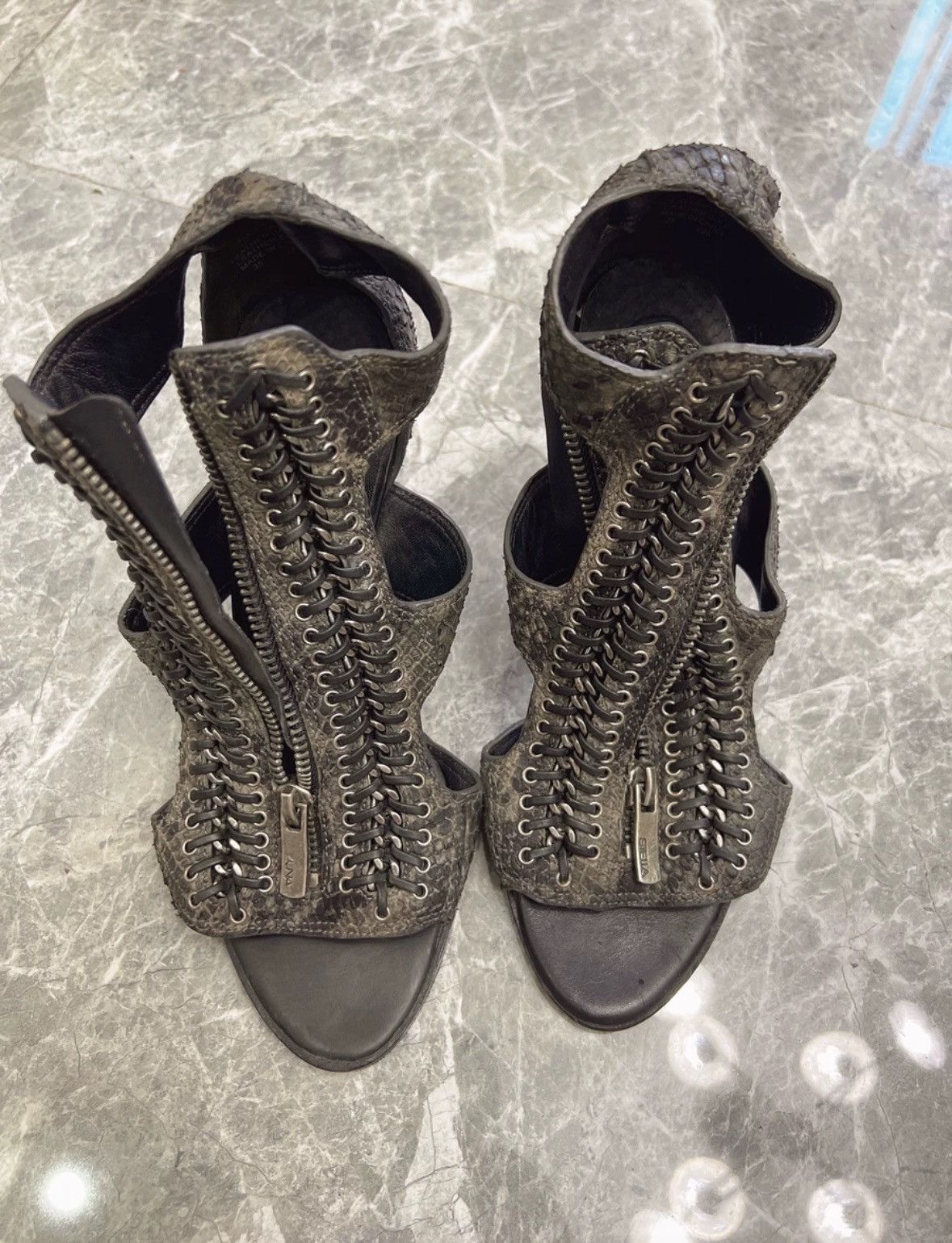 Other stella luna lace up python leather peep toe heels Size US 4 / IT 34 - 2 Thumbnail