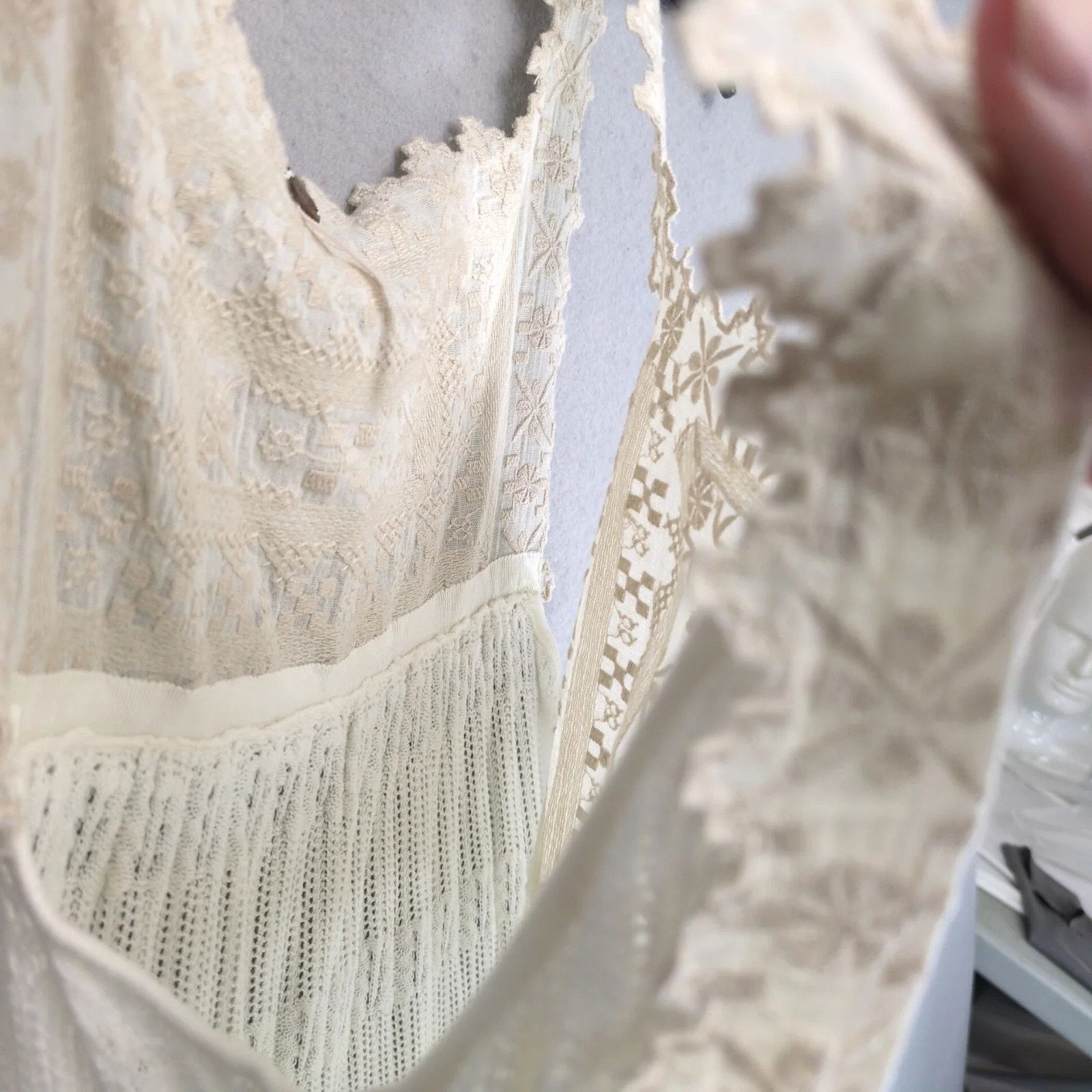 Free People Free People Cream Embroidered Lace & White Knit Mini Dress M Size M / US 6-8 / IT 42-44 - 10 Thumbnail