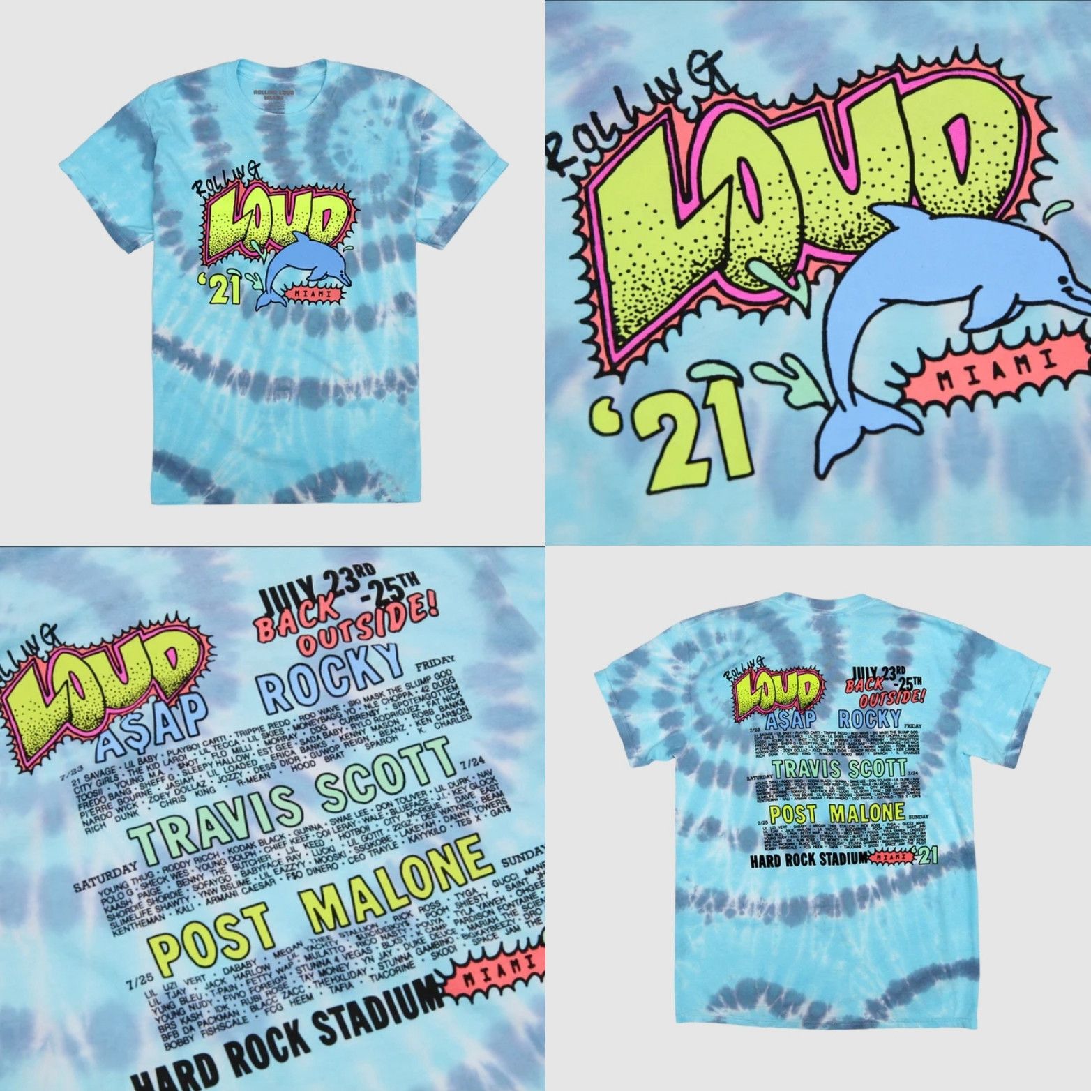 Rare Rolling Loud Miami 2021 Splash Tie Dye Blue Size Medium