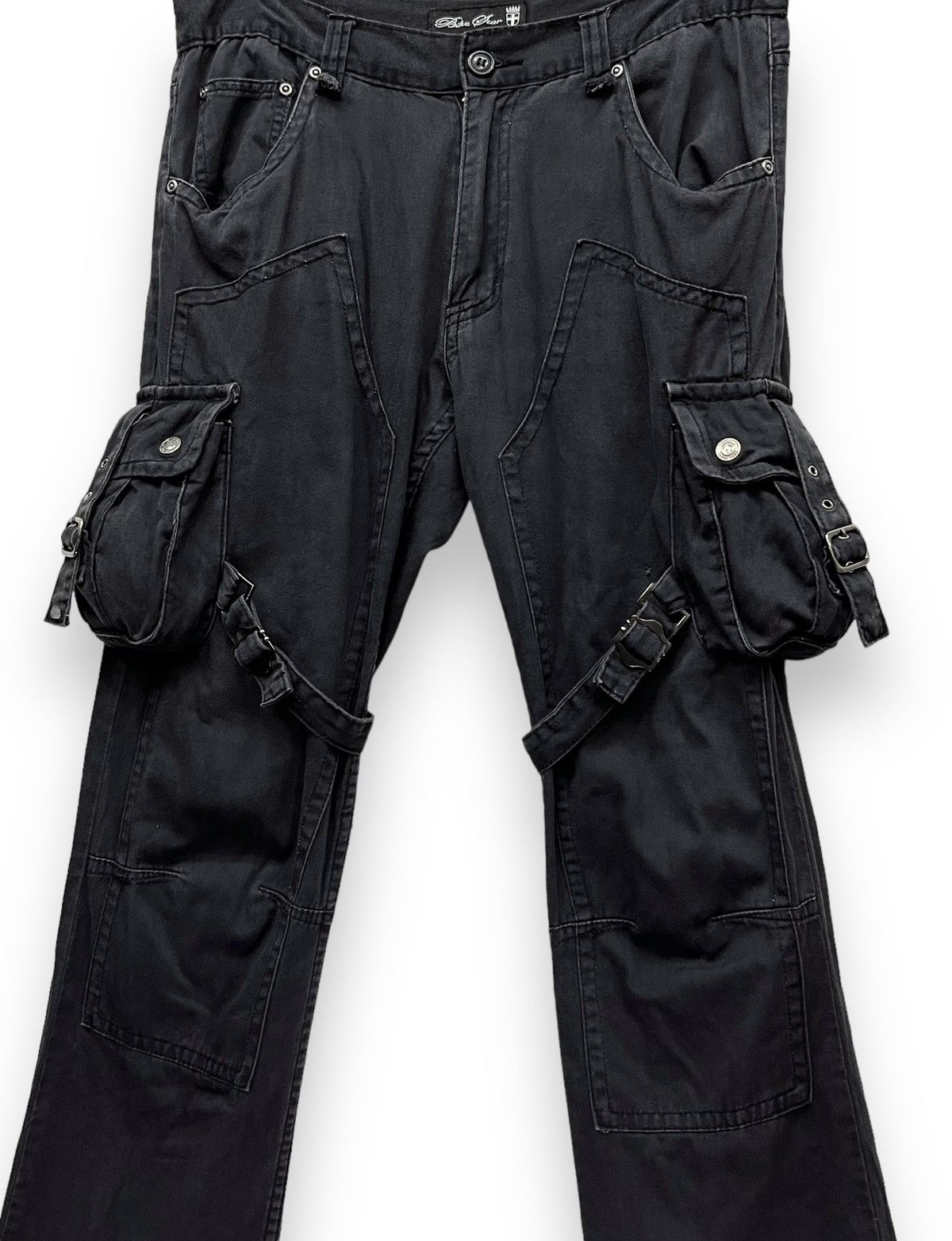 Seditionaries 🔥BIKE STAR Punk Bondage Cargo Double Knee Faded Black Flare Size US 32 / EU 48 - 7 Thumbnail