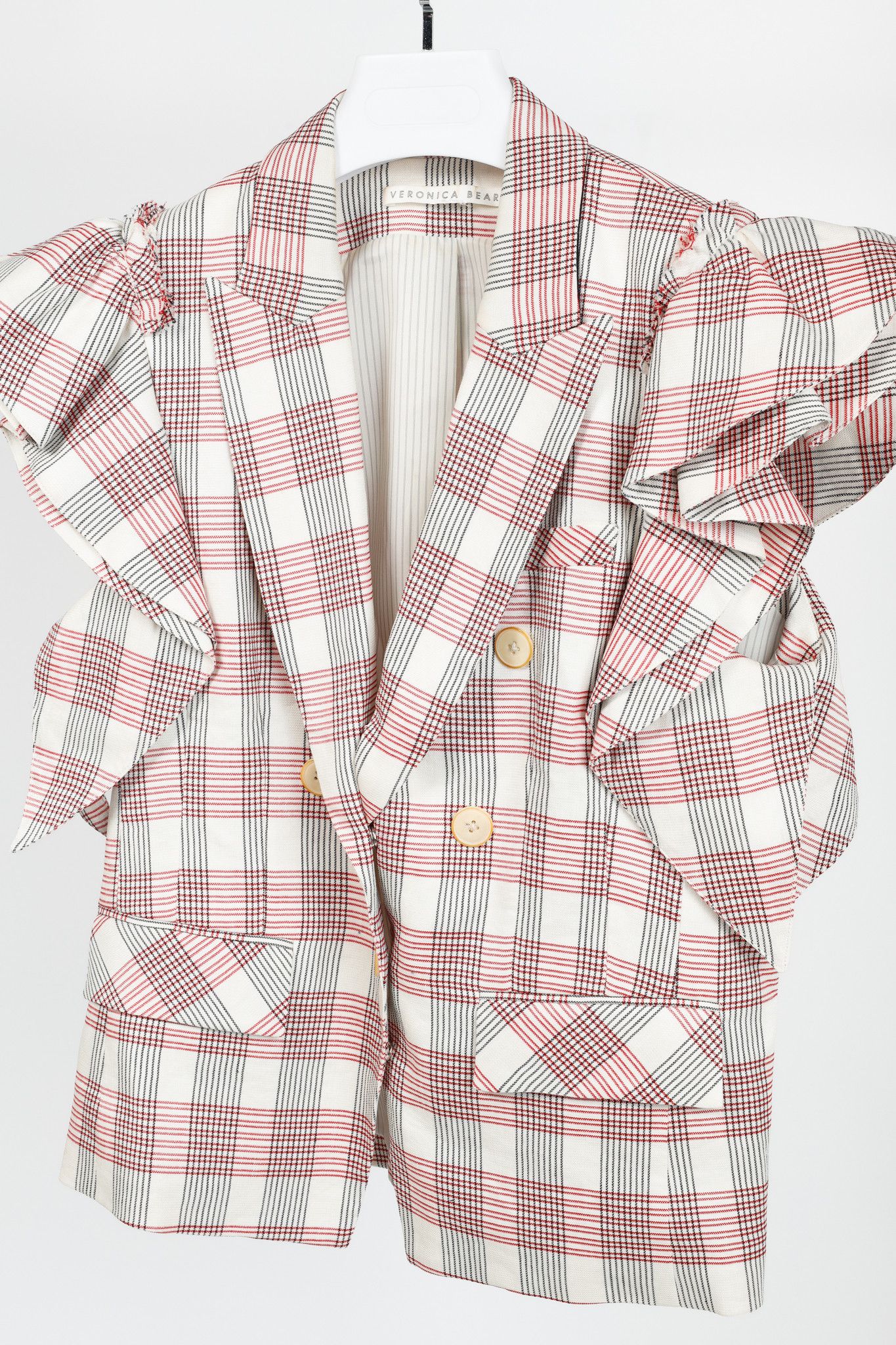 Veronica Beard Veronica Beard Rosa Red & White Plaid Ruffle-Sleeve Vest Size M / US 6-8 / IT 42-44 - 3 Thumbnail