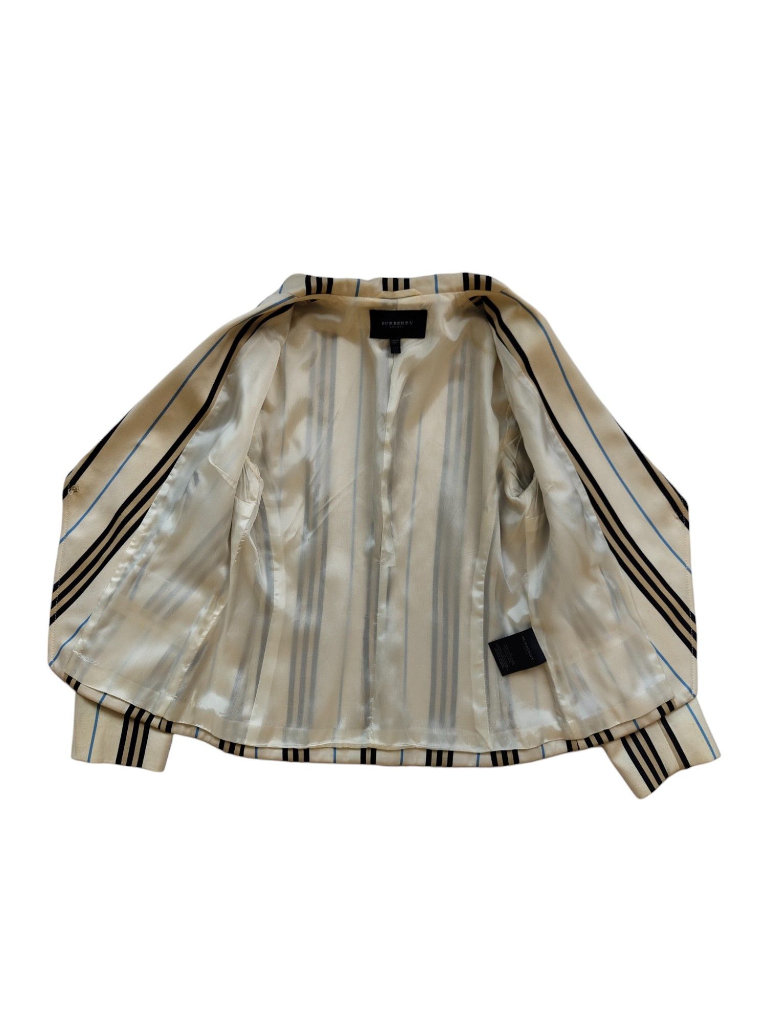 Burberry Beige Wool Thin Blazer With Blue And Black/Khaki Stripes Size S / US 4 / IT 40 - 4 Thumbnail