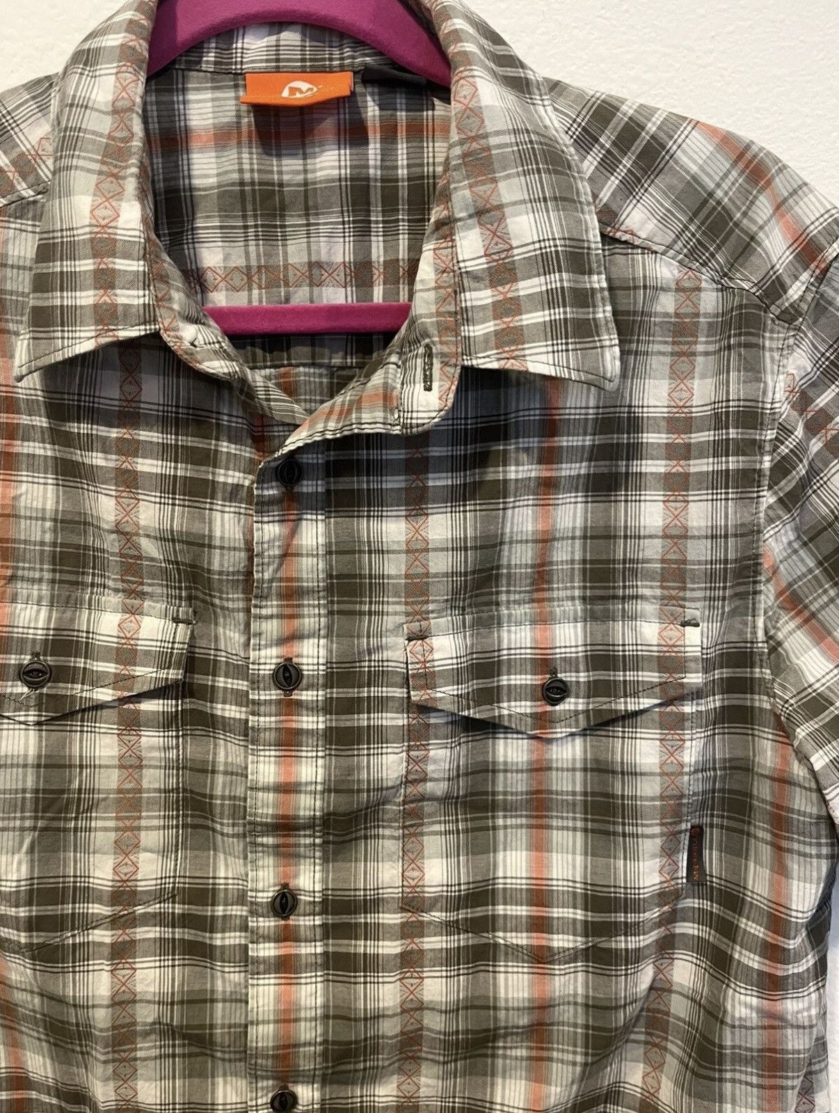 Merrell Merrell Men’s Brown Orange Plaid Shirt Sleeve Button Down Size US M / EU 48-50 / 2 - 2 Thumbnail
