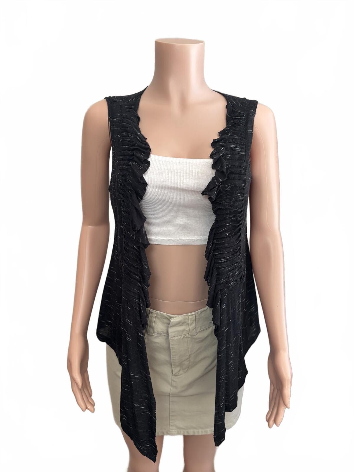 Other Black Boho Coastal Y2K Sleeveless Ruffle Open Front Vest. PM Size M / US 6-8 / IT 42-44 - 2 Thumbnail