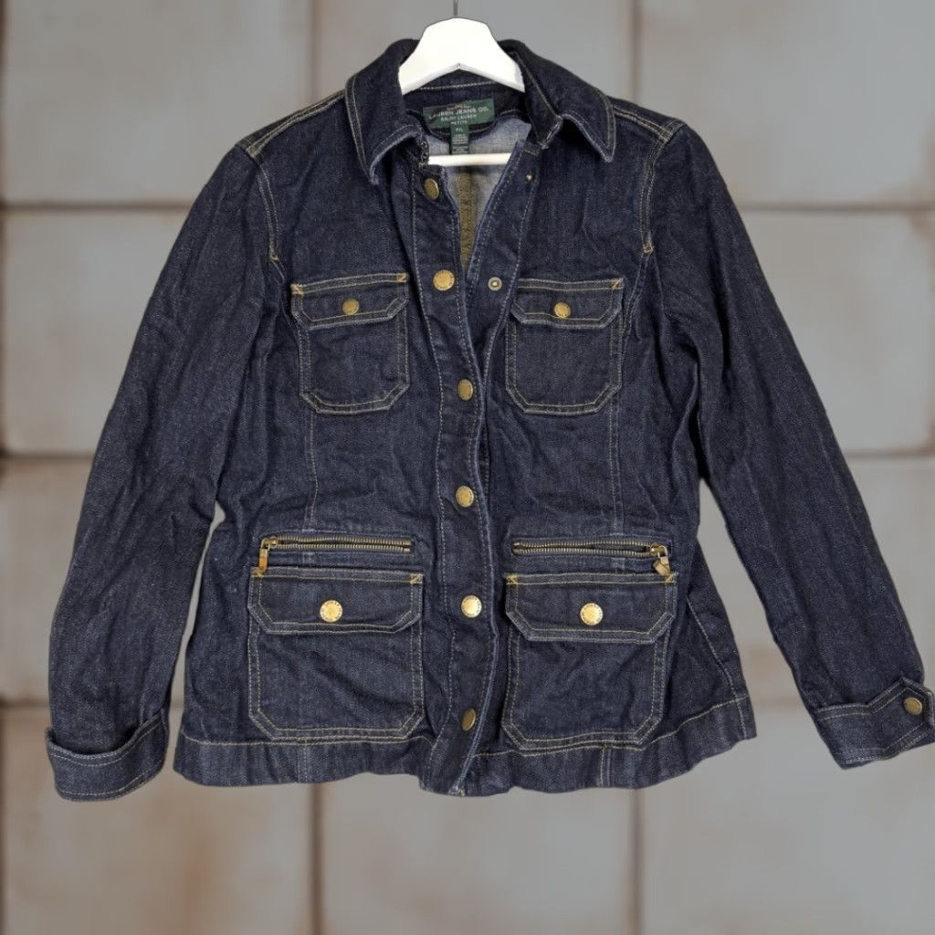 Ralph Lauren VINTAGE Lauren Ralph Lauren Jacket Denim Blue Women's L Petite Adult Large Denim Blue Jacket Women L Blue Denim Y2K 90s 00s Petite Womens Size L / US 10 / IT 46 - 1 Thumbnail