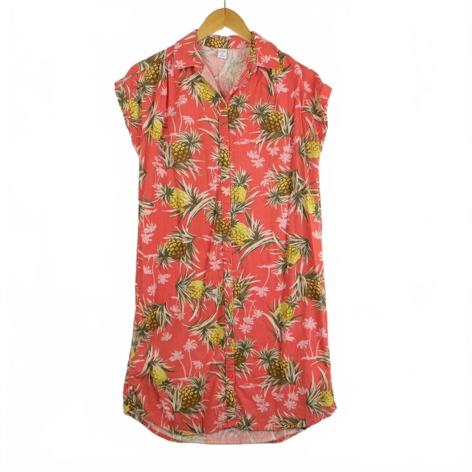 Old Navy Vintage Old Navy Coral Pineapple Print Button-Up Dress XS Size XS / US 0-2 / IT 36-38 - 1 Thumbnail