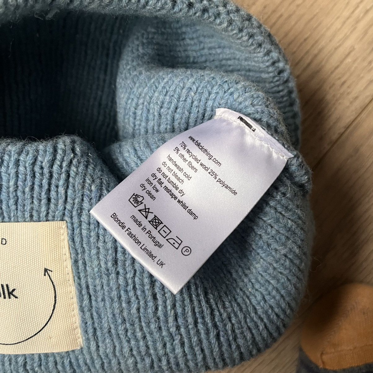 Folk Folk Its All Good Powder Blue Recycled Wool Beanie Size ONE SIZE - 4 Thumbnail