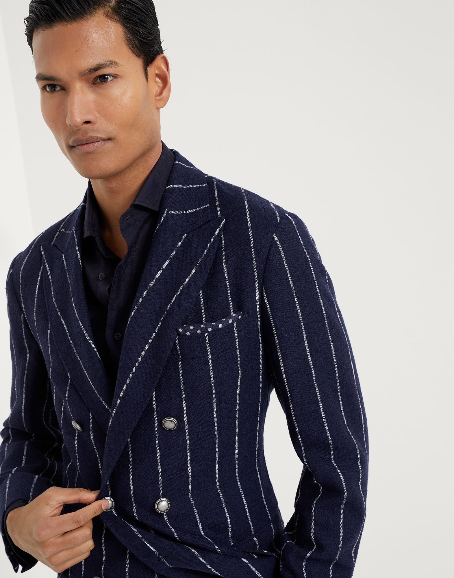 Brunello Cucinelli o1w1db10925 Woven Wool Jacket in Open Blue Size US M / EU 48-50 / 2 - 3 Thumbnail