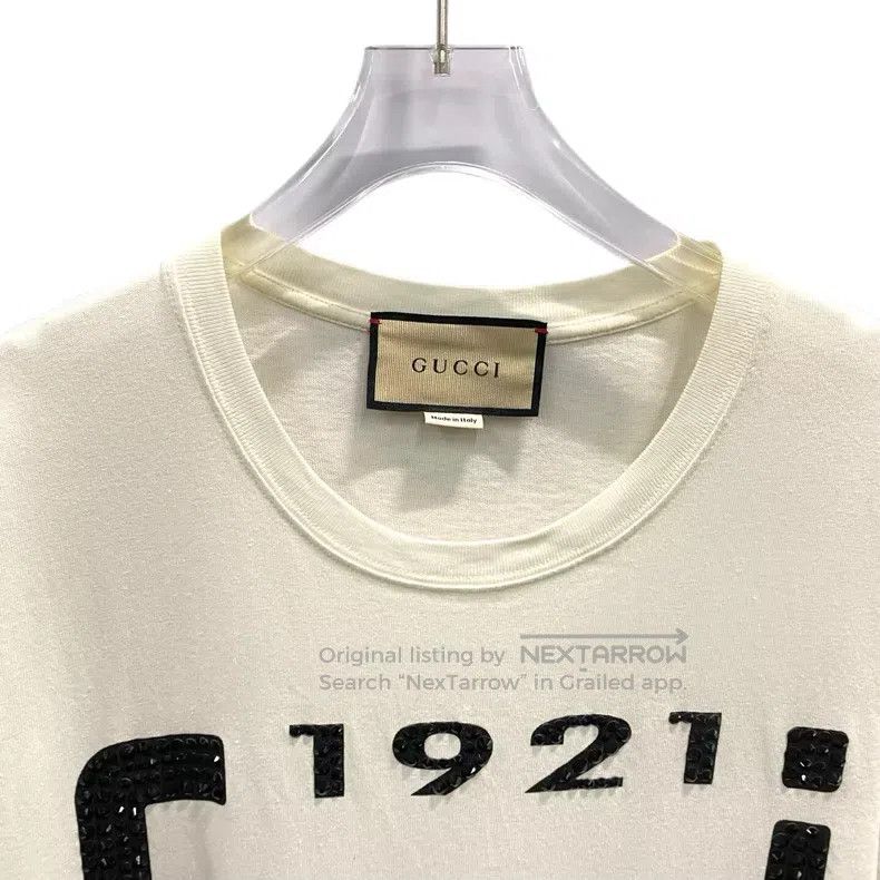 Gucci Gucci Beige cotton rhinestone logo letter round-neck short Size US S / EU 44-46 / 1 - 4 Thumbnail