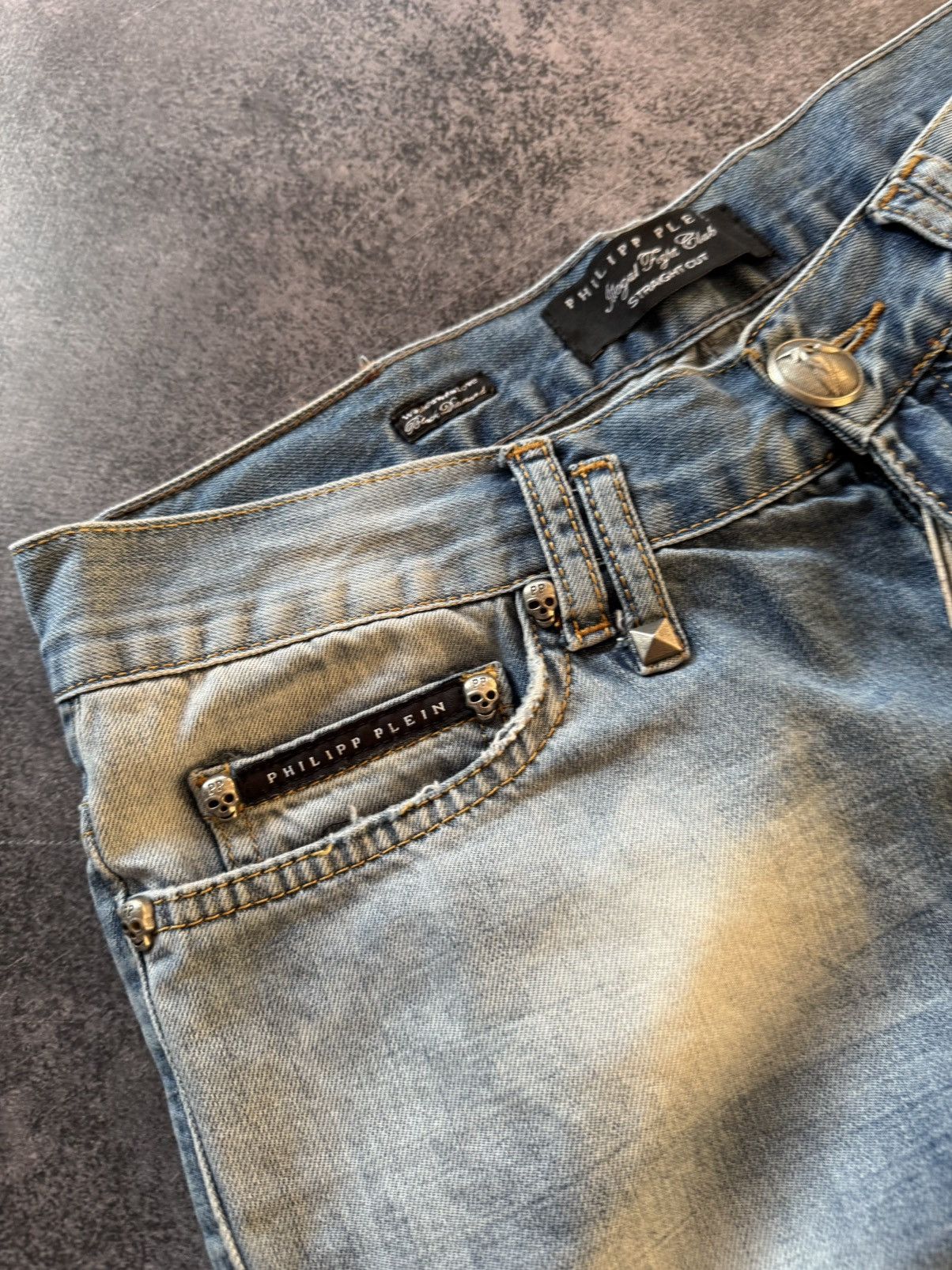 Hysteric Glamour Philip Plein Skull Embossed Crash Distressed Straight Jeans Size US 30 / EU 46 - 10 Thumbnail
