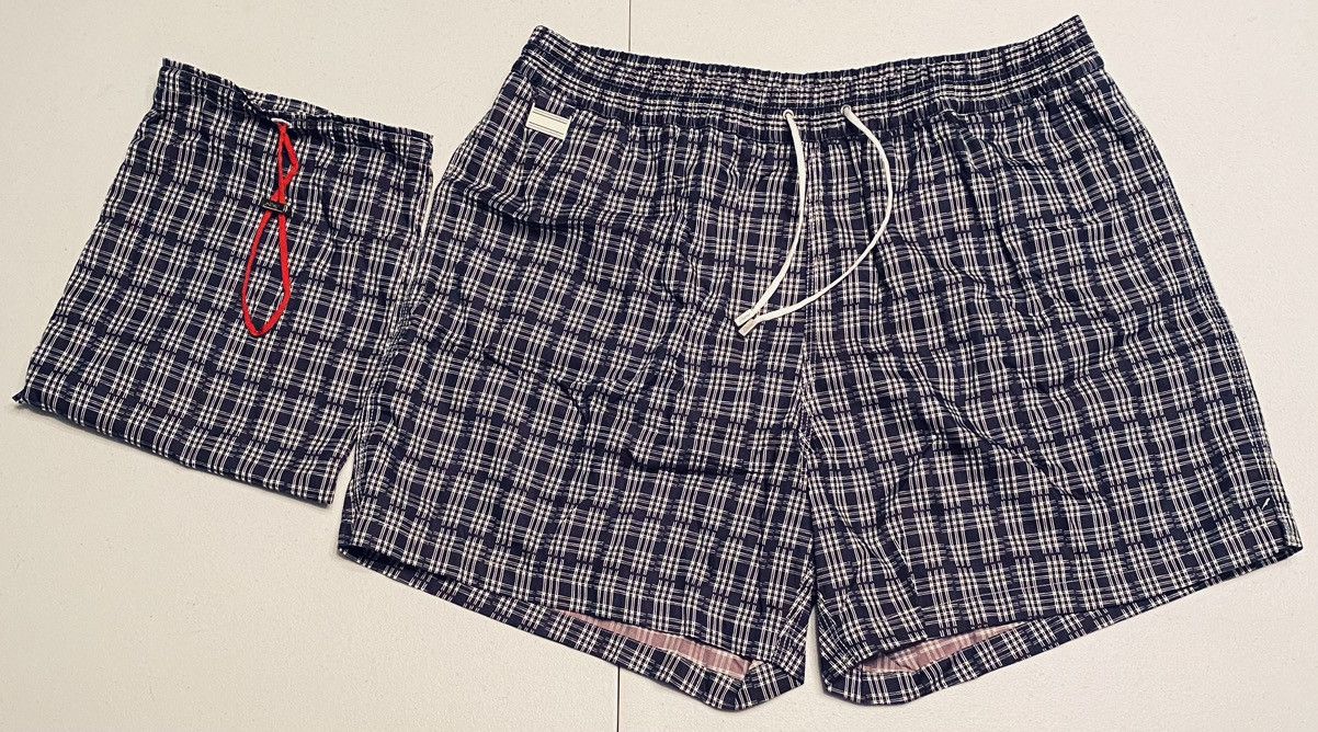 Brioni Brioni 🇮🇹 Dk Blue Check Logo Ornament Resort Swim Trunk L NWT Size US 38 / EU 54 - 14 Thumbnail