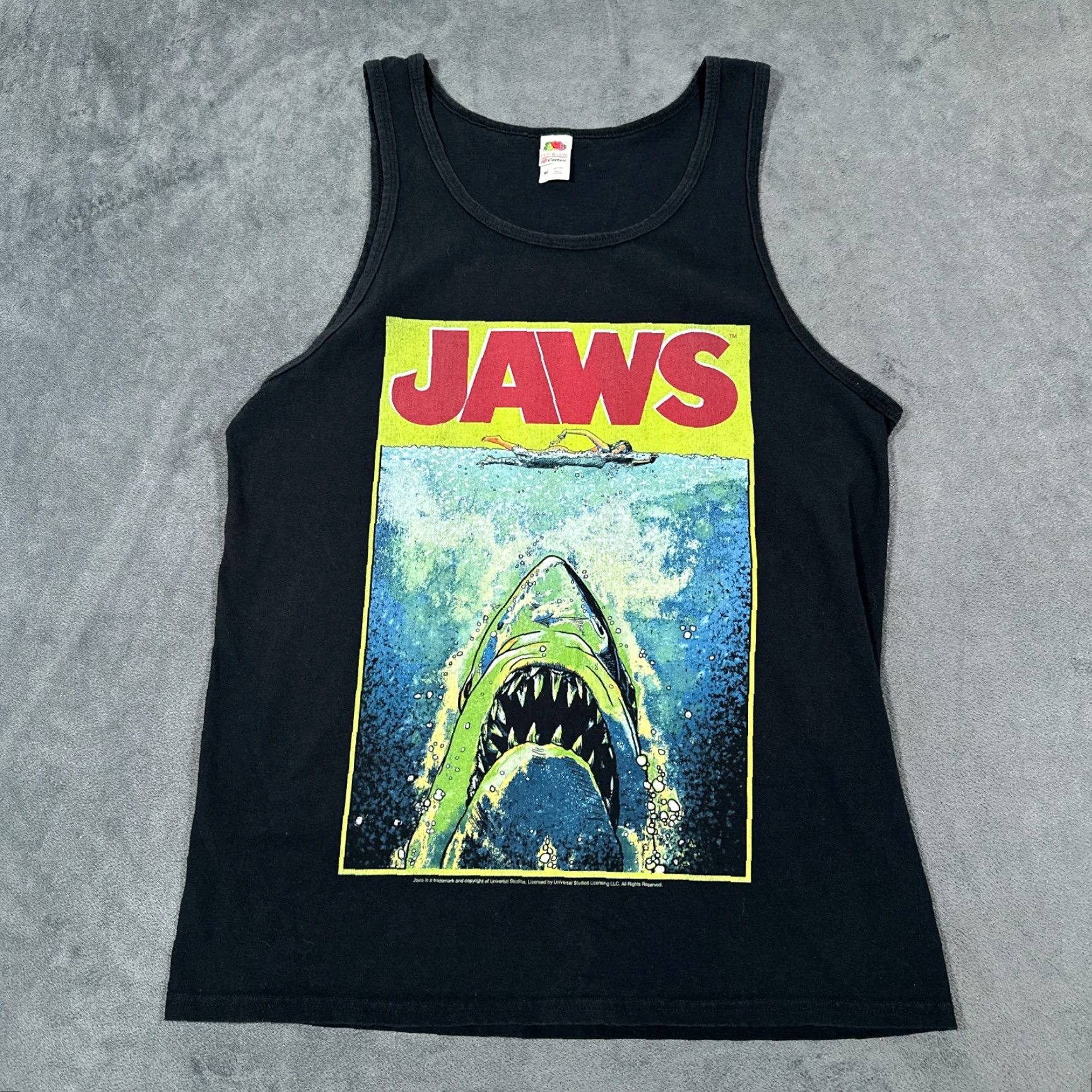 Fruit Of The Loom VINTAGE Jaws Graphic Print Tank Top Men’s Medium Black 90s Movie Retro Y2K Size US M / EU 48-50 / 2 - 2 Thumbnail