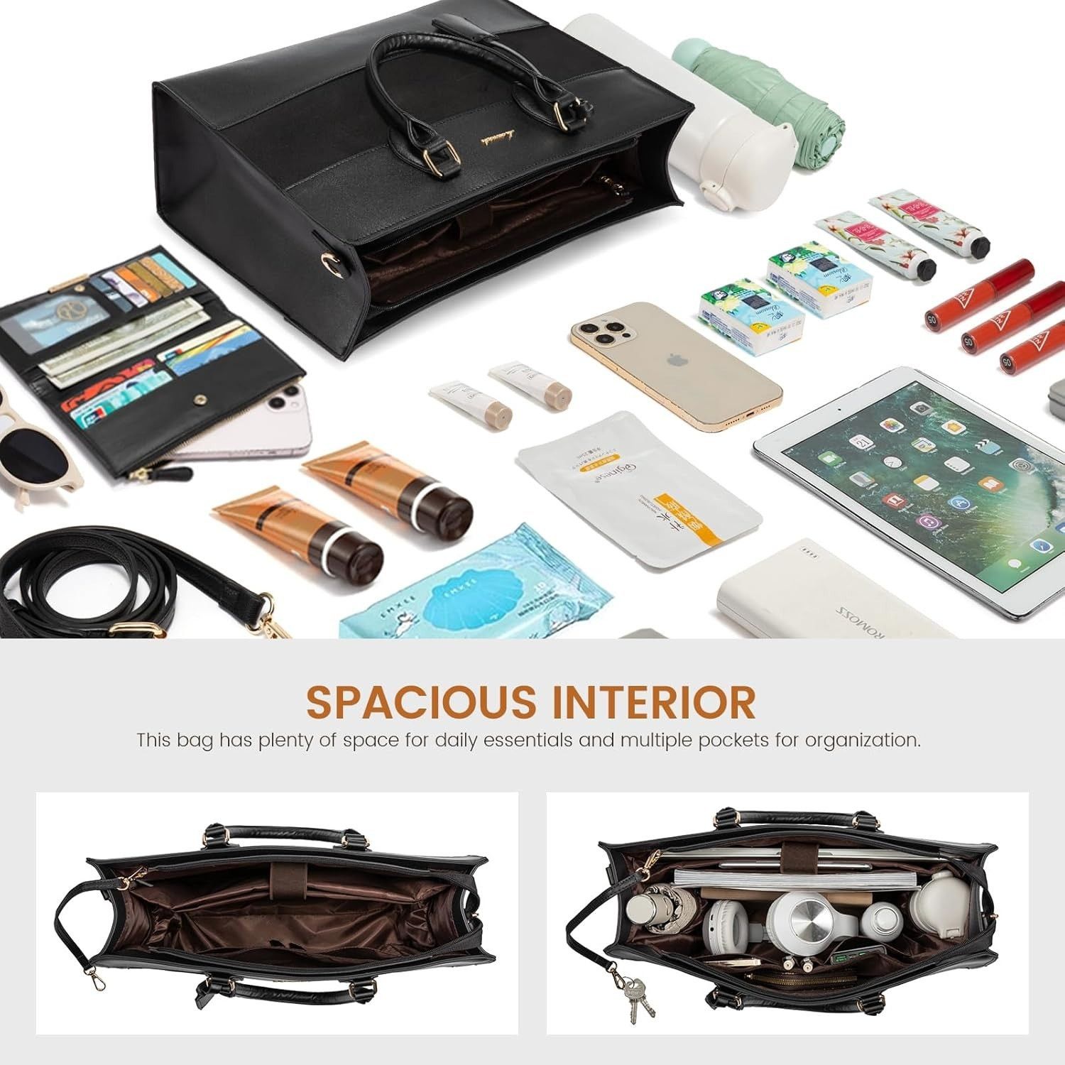 Designer Lovevook Colorblock Vegan Leather Laptop Briefcase Tote Bag Size ONE SIZE - 8 Thumbnail