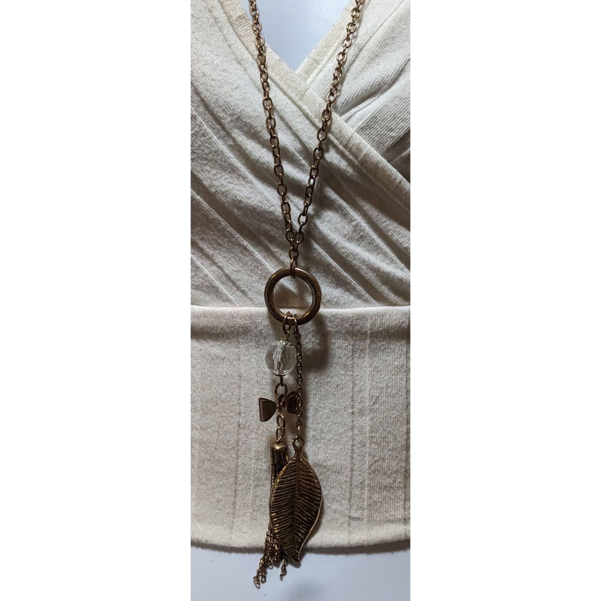 Other Gold Coquette Bow And Leaf Tassel Necklace Size ONE SIZE - 6 Thumbnail