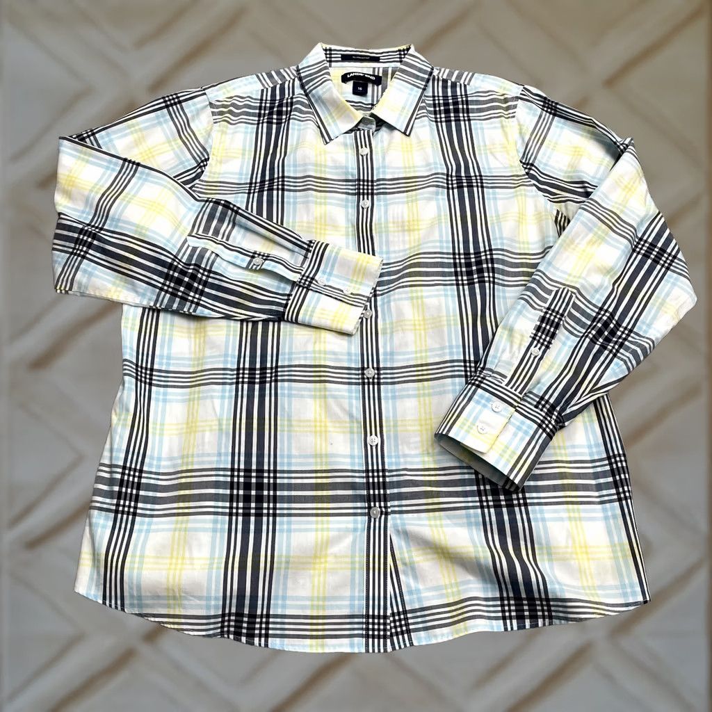 Lands' End Lands' End Button-Up Shirt Womens 16 Multicolor Long Sleeve Cotton Top Size XXL / US 16-18 / IT 52-54 - 1 Thumbnail