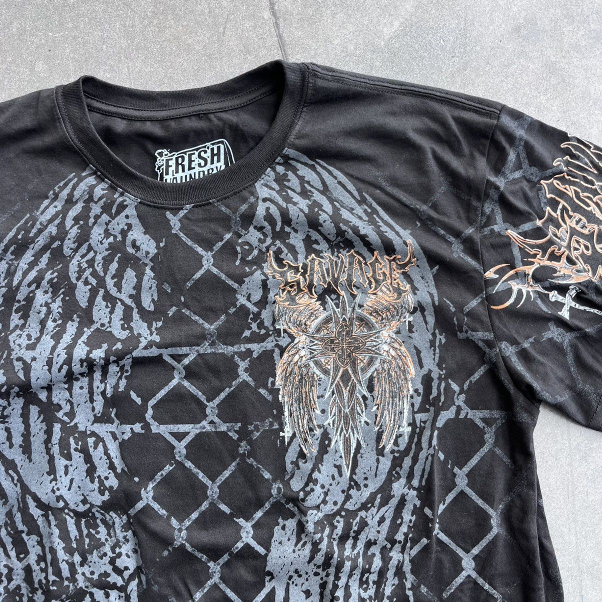 Vintage Vintage Affliction Style Orange and Black Skull Print Cross Size US L / EU 52-54 / 3 - 4 Thumbnail