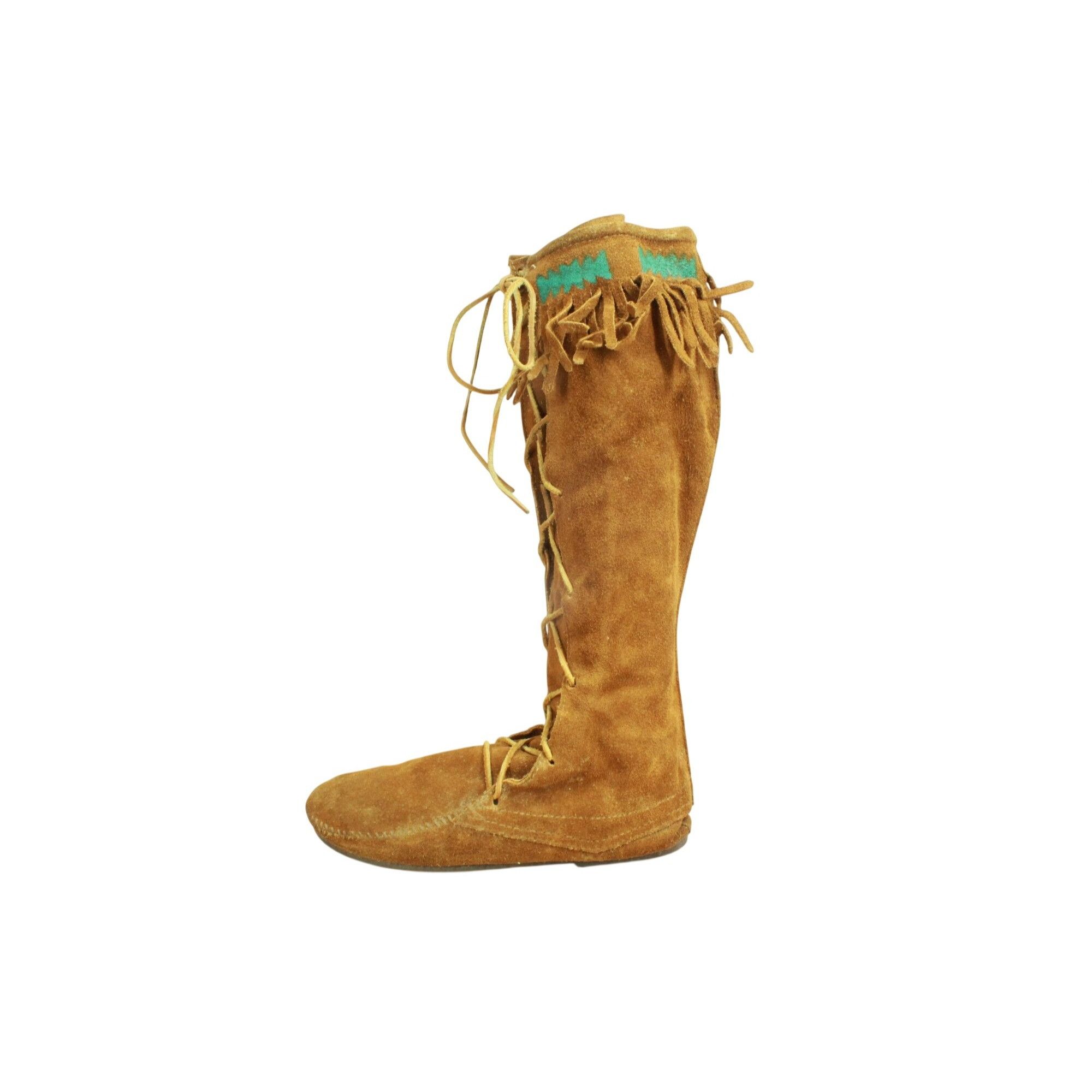Minnetonka Minnetonka Tall Suede Tie Moc Fringe Boots Womens 6 Size US 6 / IT 36 - 1 Thumbnail