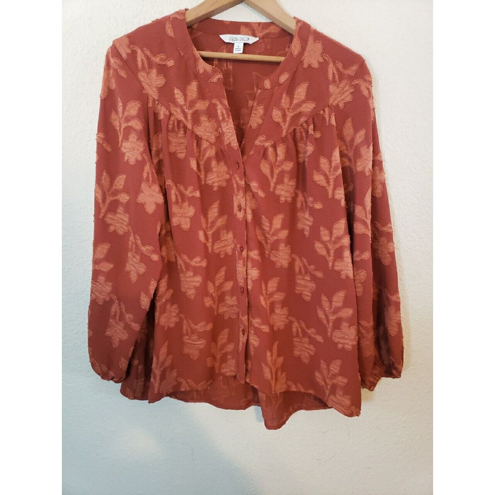 Other The Pioneer Woman Orange Floral Blouse SMALL L/S Button Top Size S / US 4 / IT 40 - 1 Thumbnail