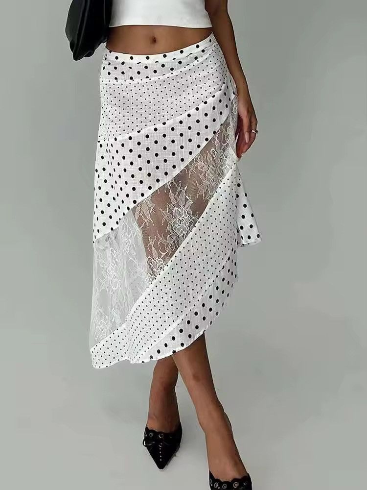 Other Vintage Patchwork Style Polka Dot Lace Skirt Size 28" / US 6 / IT 42 - 3 Thumbnail