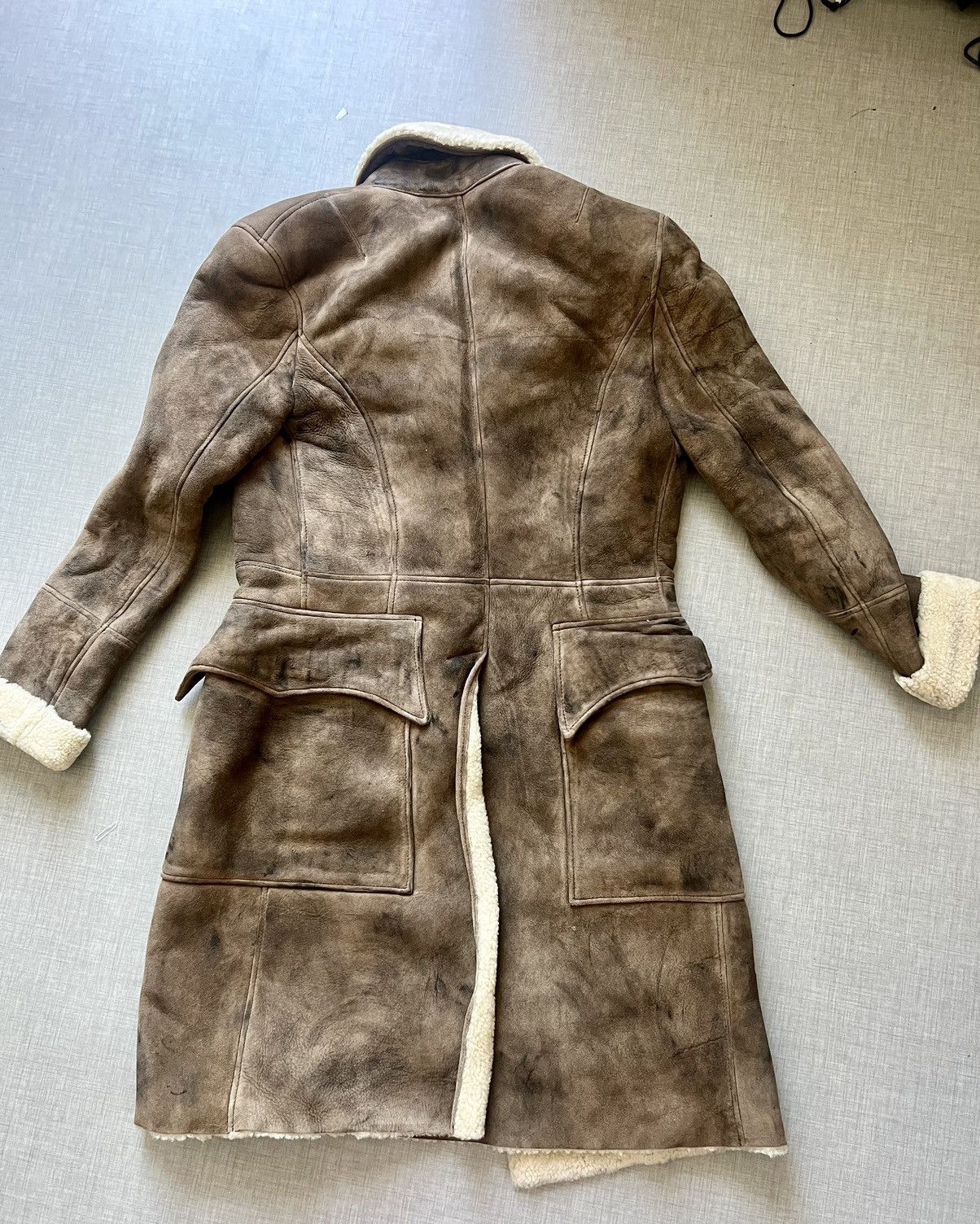 Balmain Balmain Brown Aged Suede & Ivory Sheepskin Coat (Size 38) Size S / US 4 / IT 40 - 8 Thumbnail
