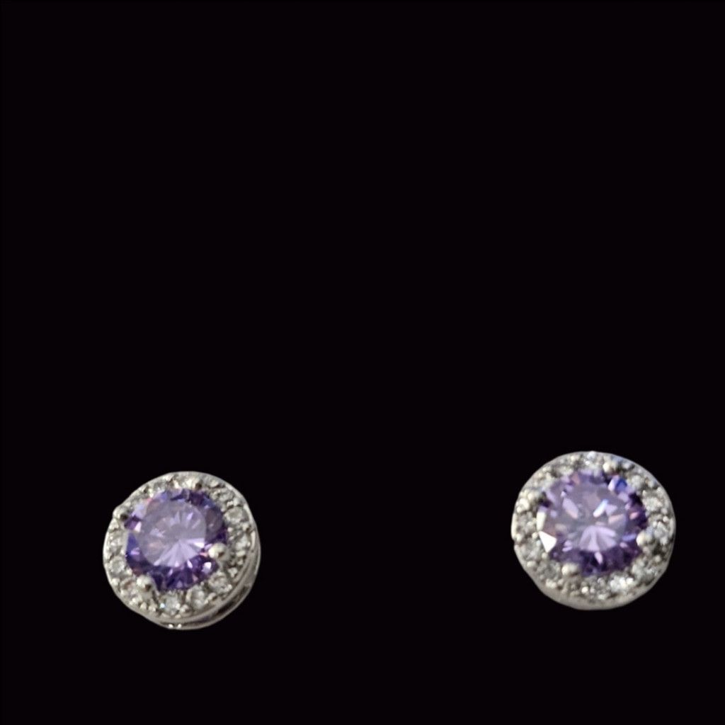 The Unbranded Brand Elegant Round Halo Amethyst & White Topaz Stud Earrings Size ONE SIZE - 1 Thumbnail