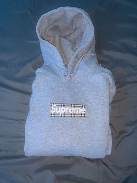 Supreme Burberry Box Logo Hoodie Grey