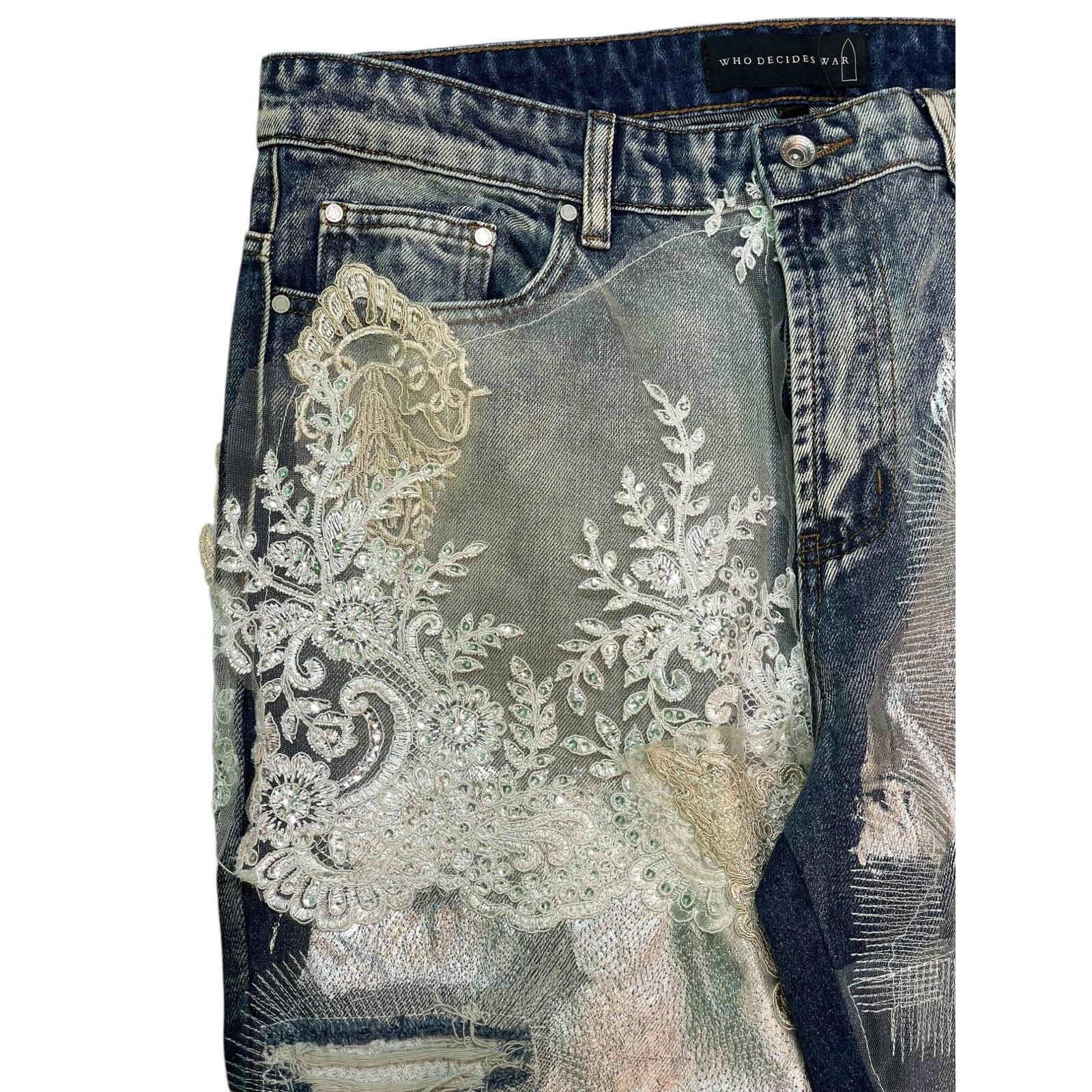 Who Decides War WDW Foil Floral Jeans Size US 34 / EU 50 - 6 Thumbnail