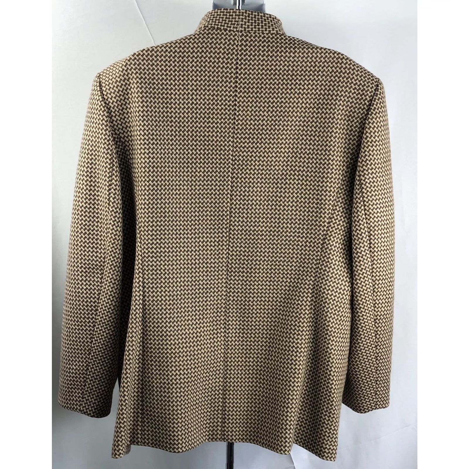 Talbots Talbots Blazer Jacket 100% Wool Brown Tan Basket Weave 18W 2-Button Mock Neck Geometric Lined Regular Plus Size Size XXL / US 16-18 / IT 52-54 - 3 Thumbnail