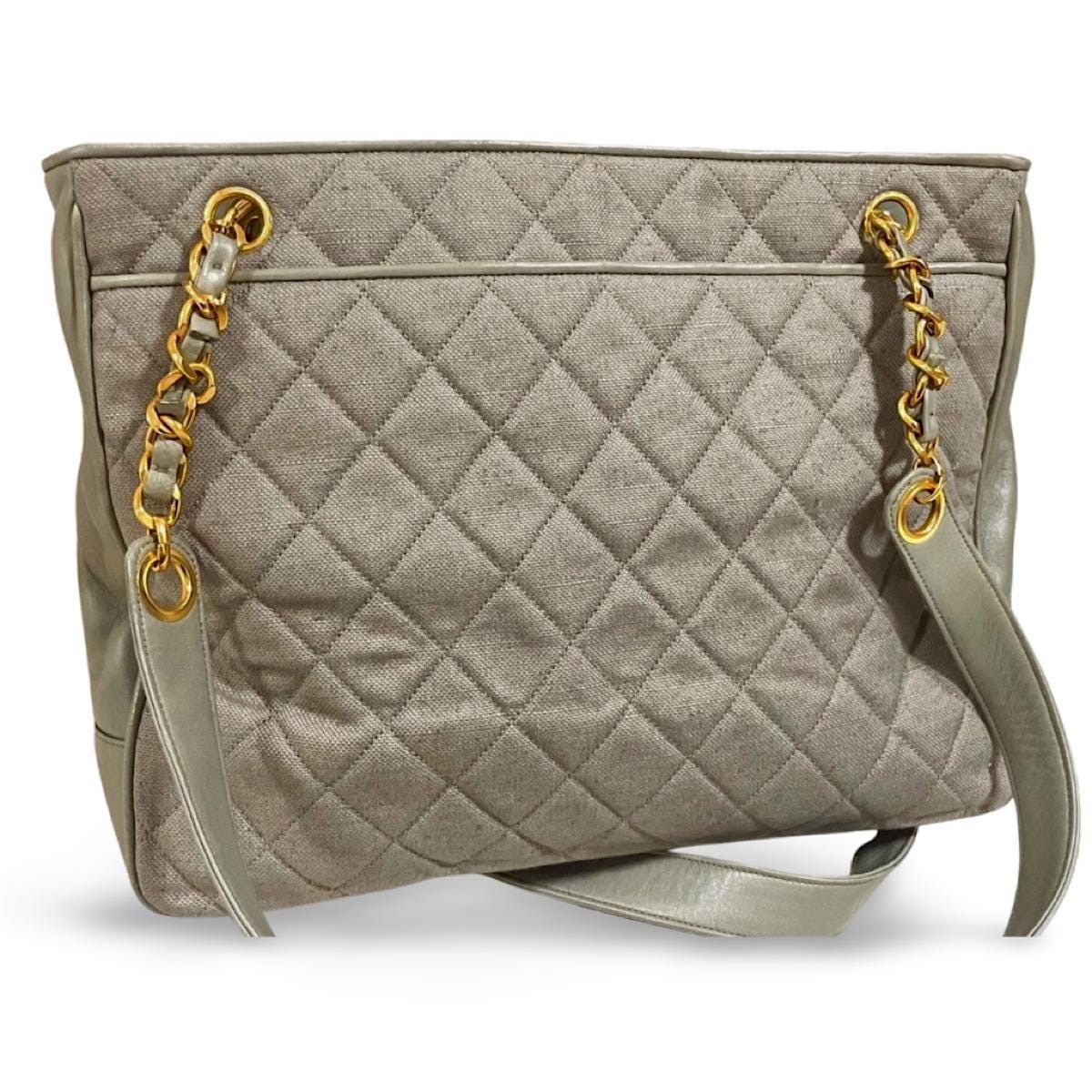 Chanel Vintage CHANEL taupe grey canvas and lambskin shoulder tote Size ONE SIZE - 4 Thumbnail
