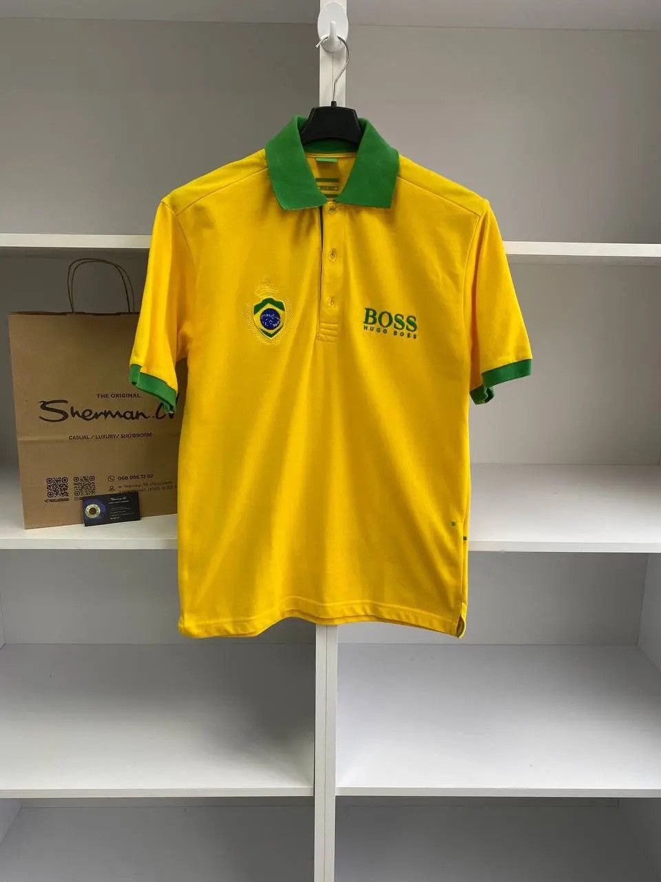 Hugo Boss × Penalty × Vintage Hugo Boss Yellow Brazil Polo T Shirt Logo Ralph Lauren style Size US L / EU 52-54 / 3 - 1 Thumbnail