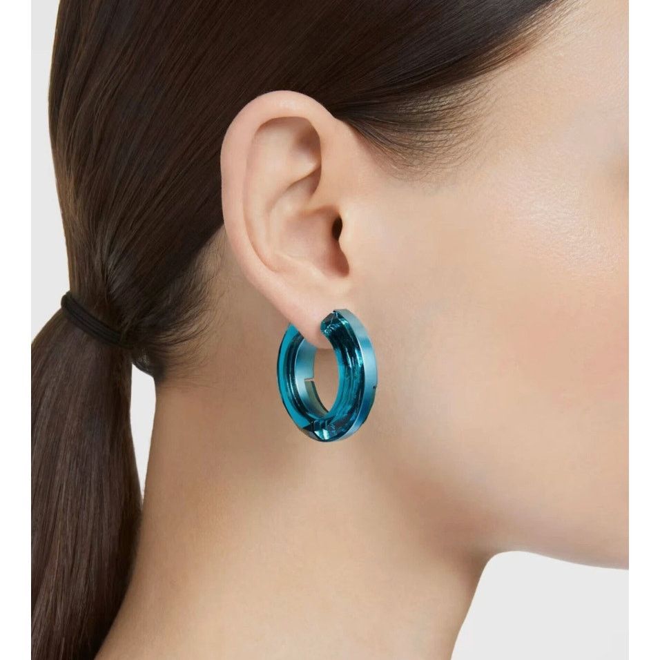 Swarovski Swarovski Hoop Earrings Lucent Blue Aluminum and Crystals Size ONE SIZE - 7 Thumbnail