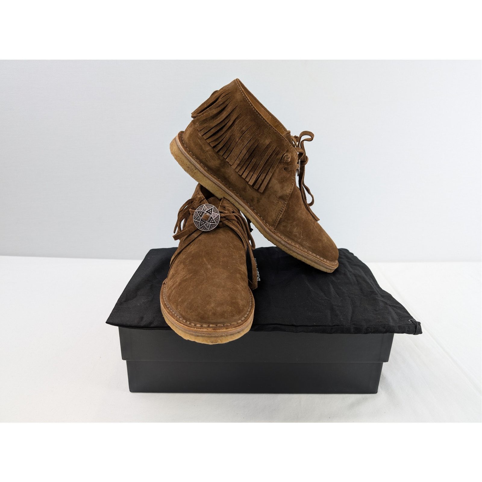 Saint Laurent Paris o1rshd1 Wyatt Suede Fringe Boots in Brown Size US 8 / EU 41 - 19 Thumbnail