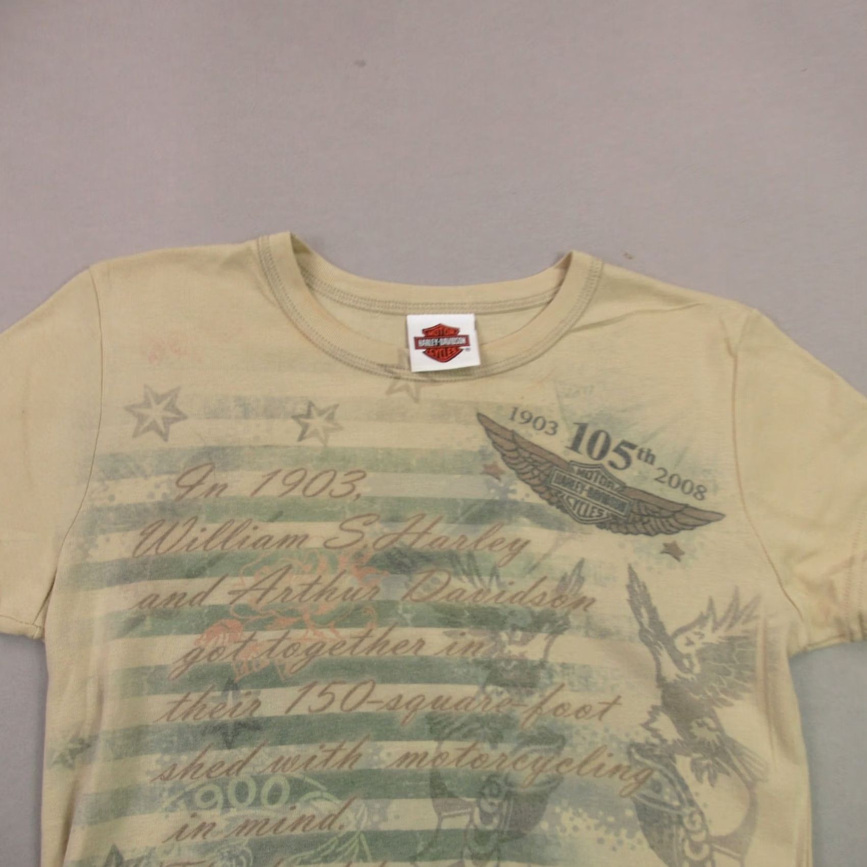 Harley Davidson Harley-Davidson Shirt Womens Large Short Sleeve Crew Neck Nashville Tennessee Yellow Cotton Blend Logo Solid casual shirt Womens Regular Sizing Size L / US 10 / IT 46 - 3 Thumbnail