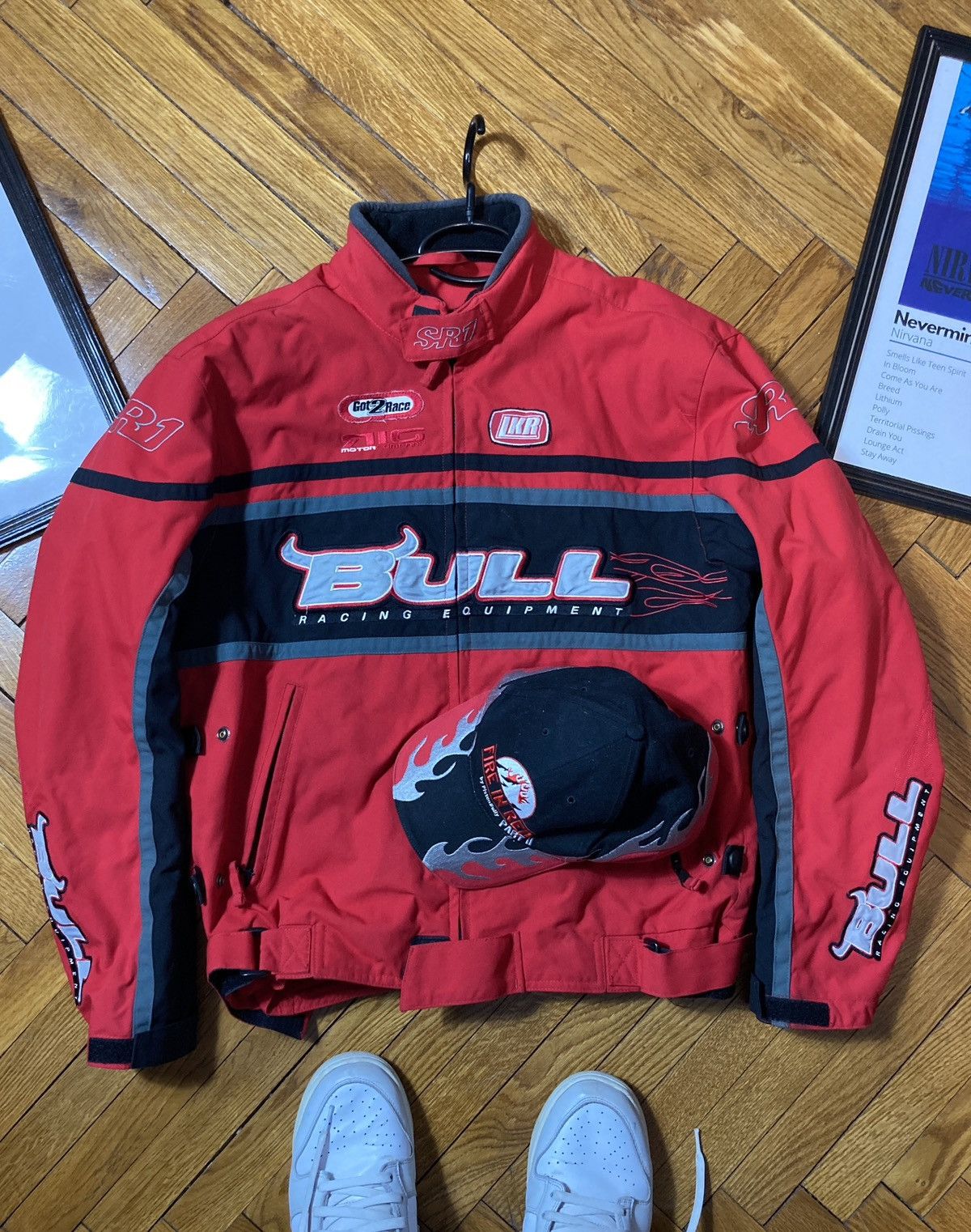 image of Dainese x Racing Vintage Bull Equipment Racing Jacket in Black/Red, Men's (Size Medium)