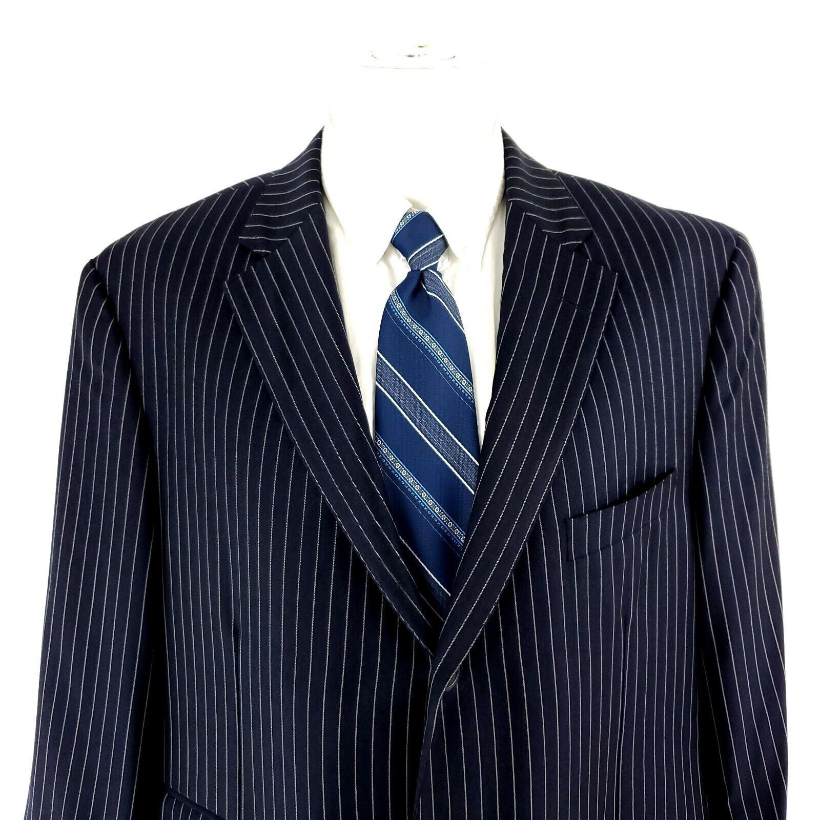 Samuelsohn Samuelsohn Super 130s Wool 44R Blue Striped Extra Pocket SB Size 44R - 1 Thumbnail