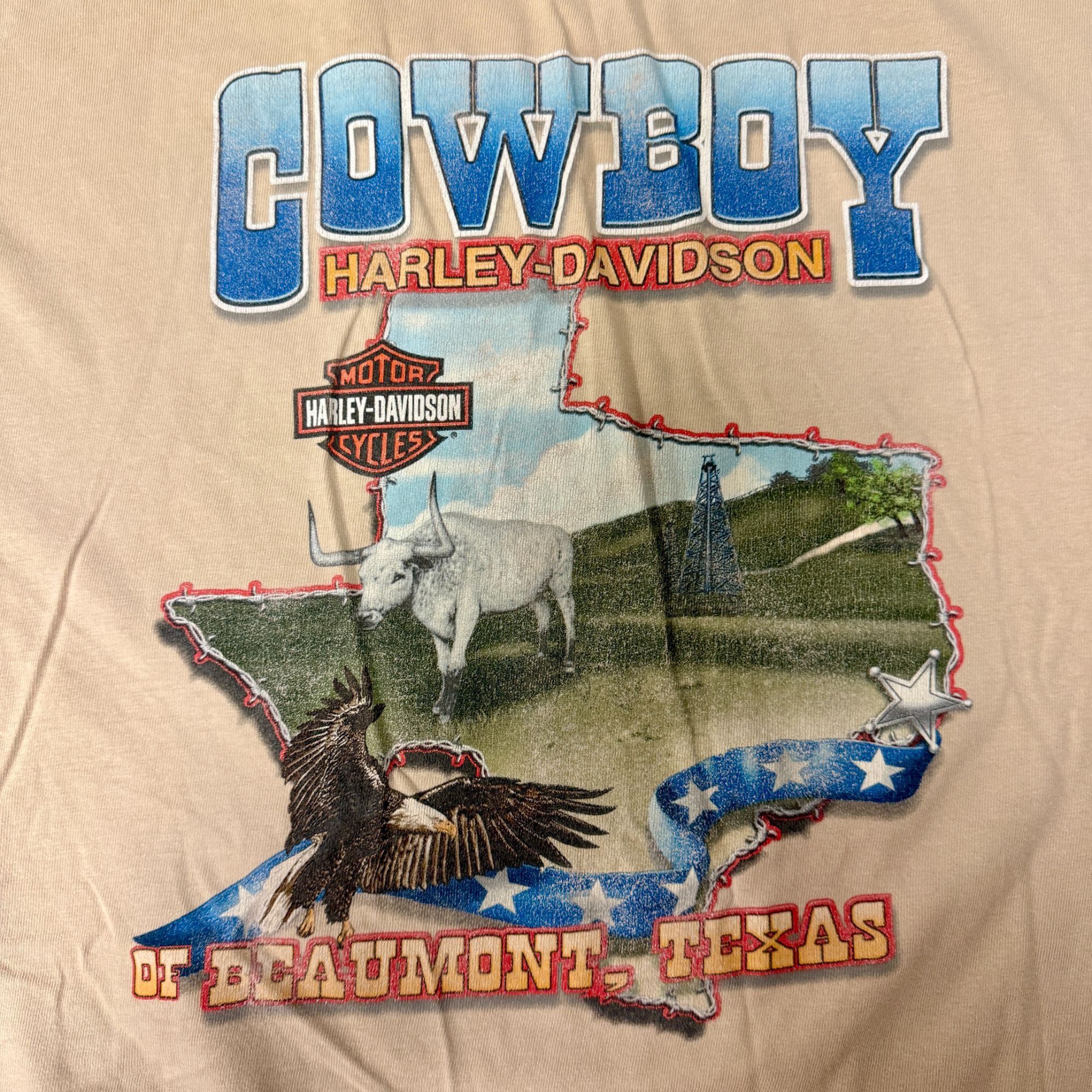Harley Davidson Soaring Eagle COWBOY Beaumont Texas LONGHORN Biker T Shirt Size US XL / EU 56 / 4 - 4 Thumbnail